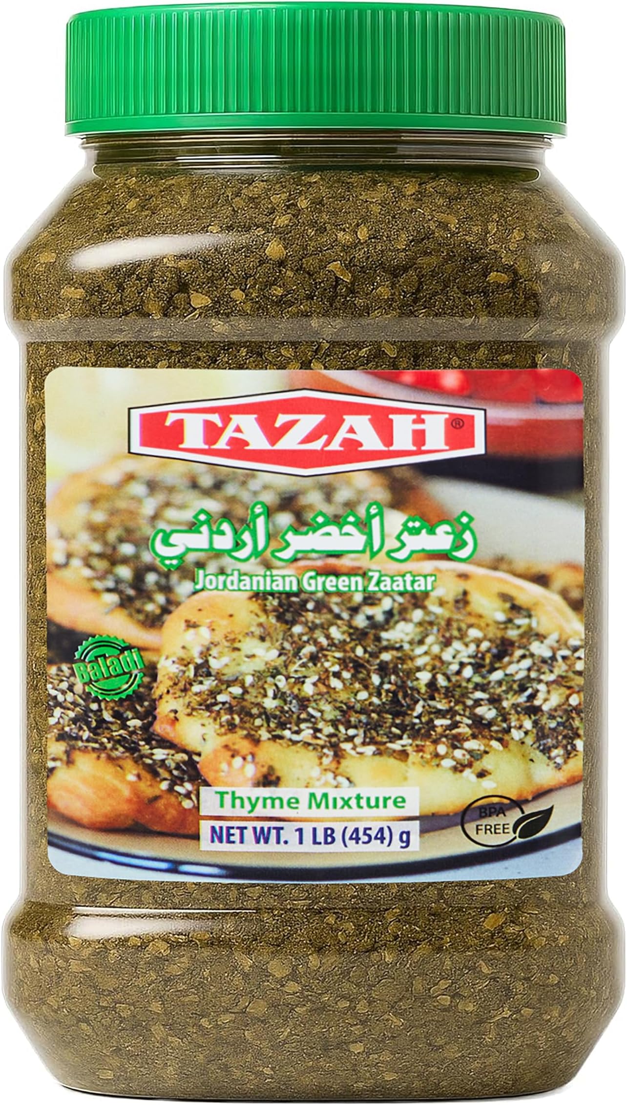 Tazah Zaatar Seasoning 16oz Jordanian Za'atar Thyme Mixture Green Zatar Mediterranean Seasoning in Jar (1lb 454g)