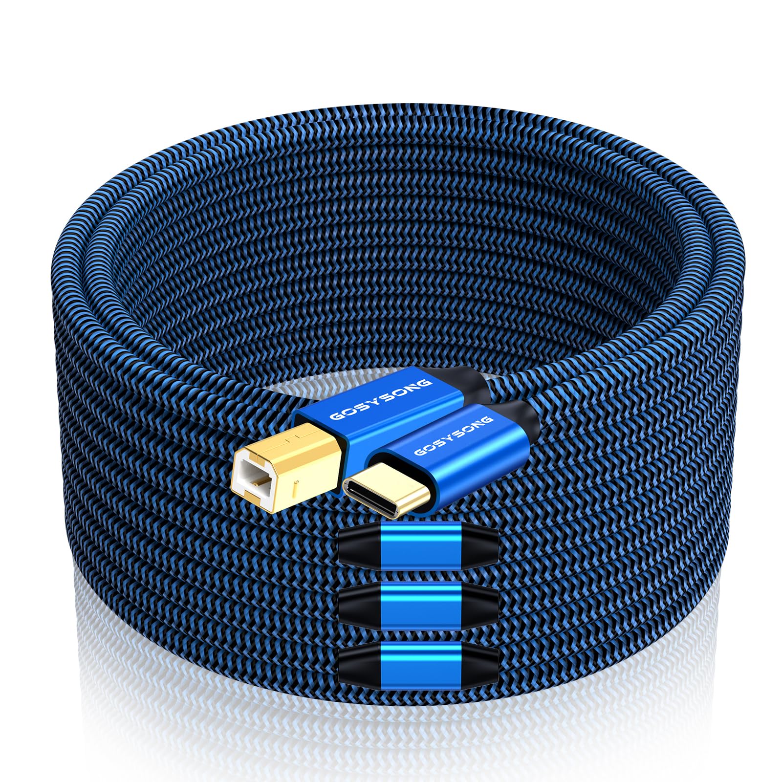 USB-C-auf-B-Druckerkabel, 45,7 m, Hochgeschwindigkeits-Druckerkabel, kompatibel mit Druckern, Scannern, Faxen, Midi-Tastaturen, Audioaufnahmen, Blau