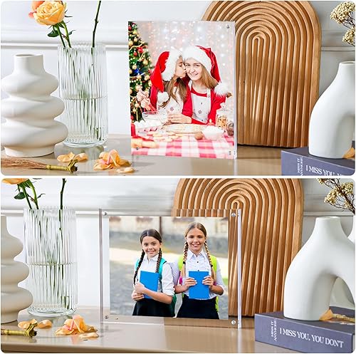 Miniatura 4 de Fixwal Marco acrílico, marcos de fotos de 8 x 10 pulgadas, marco de fotos transparente de doble cara con escritorio magnético