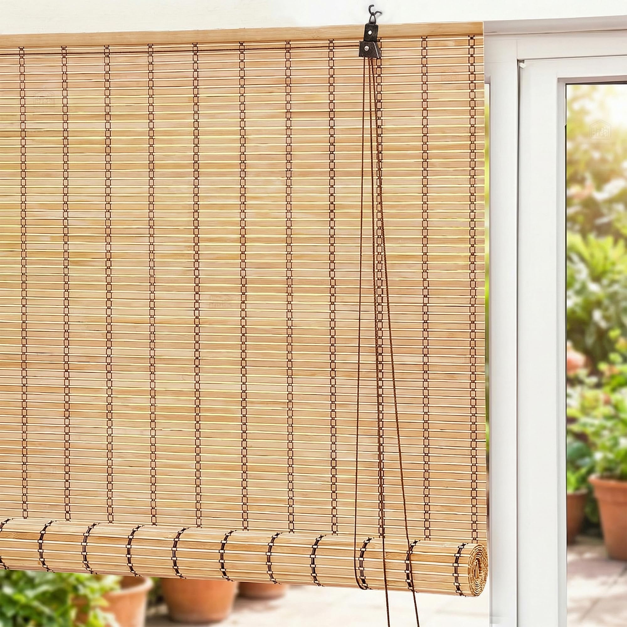 Story@Home Bamboo Curtains for Outdoor W 3 ft x H 5 ft | Rope Mechanism Roll Up Down Bamboo Shade for Sunlight Dust Protection Window Chick Blinds for Balcony Restaurant Hotel Dhaba - Beige & White-image-28