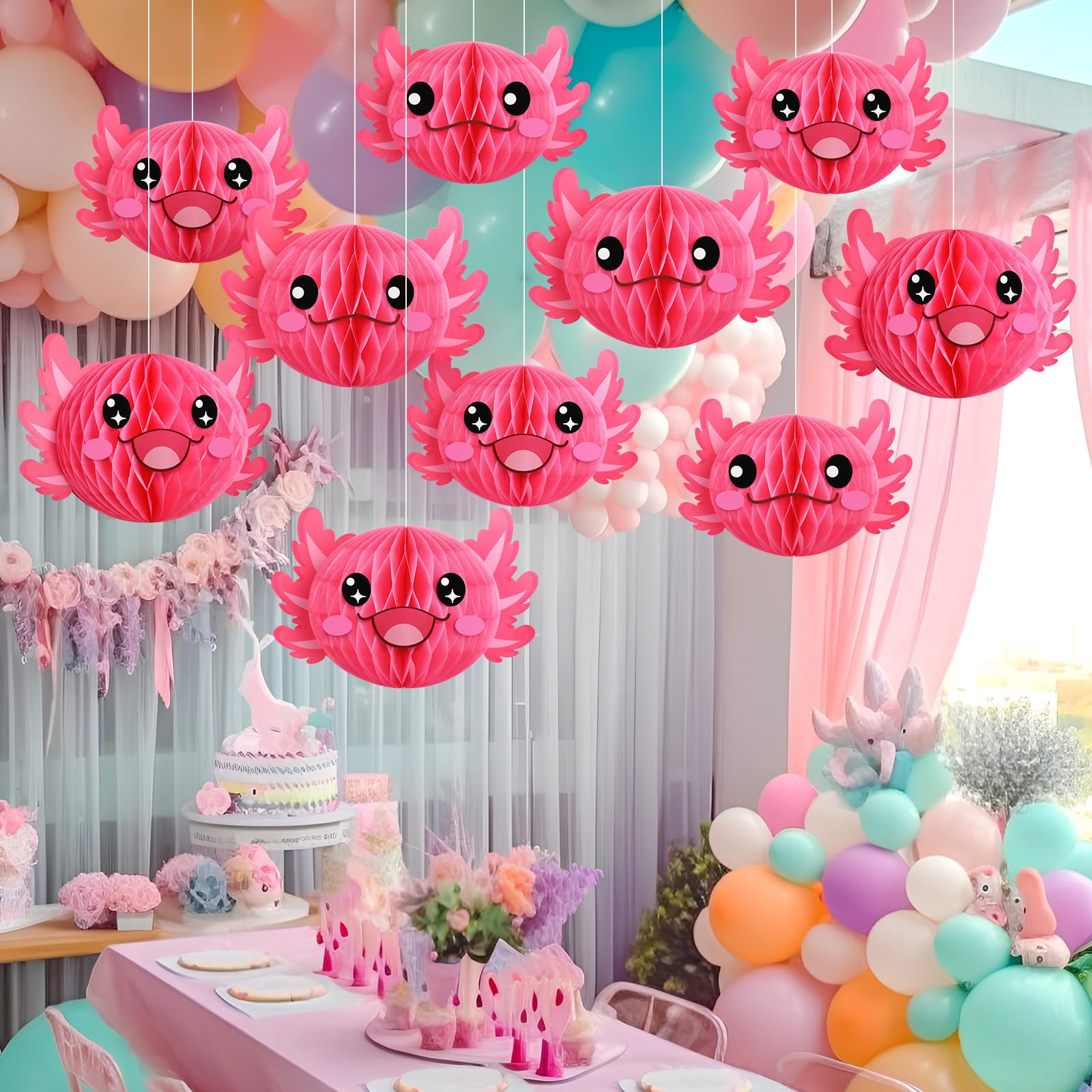 Photo 1 of Weysat 20 Pcs Axolotl Ornament Birthday Hanging Honeycomb Decoration Axolotl Party Centerpieces Ornaments for Birthday Party Supplies