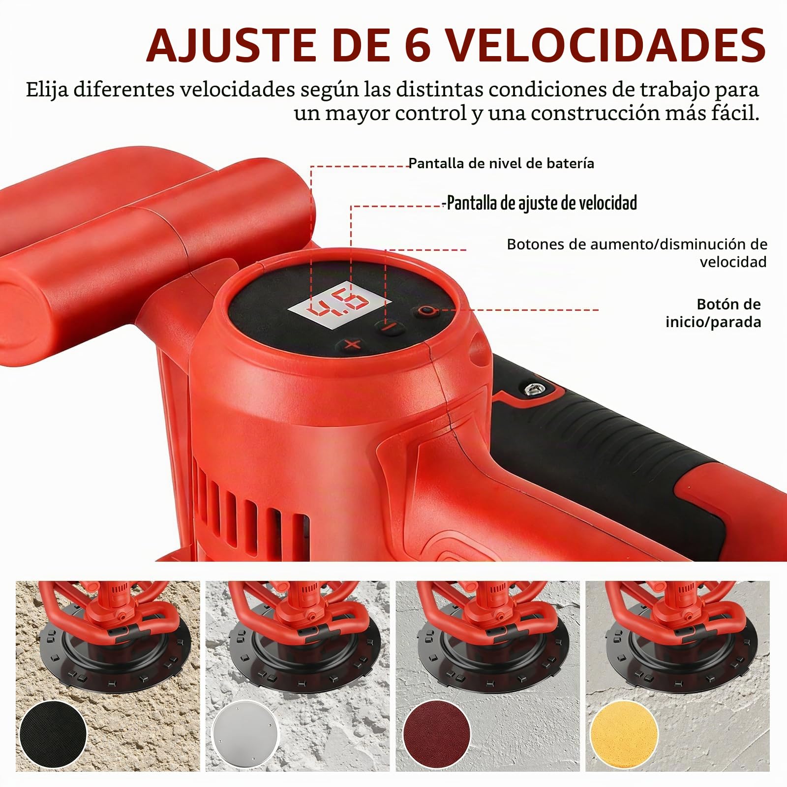 Alisador eléctrico de pared (batería no incluida), mezclador 2 en 1 + máquina alisadora de yeso, máquina de acabado de mortero de pared, 6 velocidades variables, paleta eléctrica para alisar y pulir