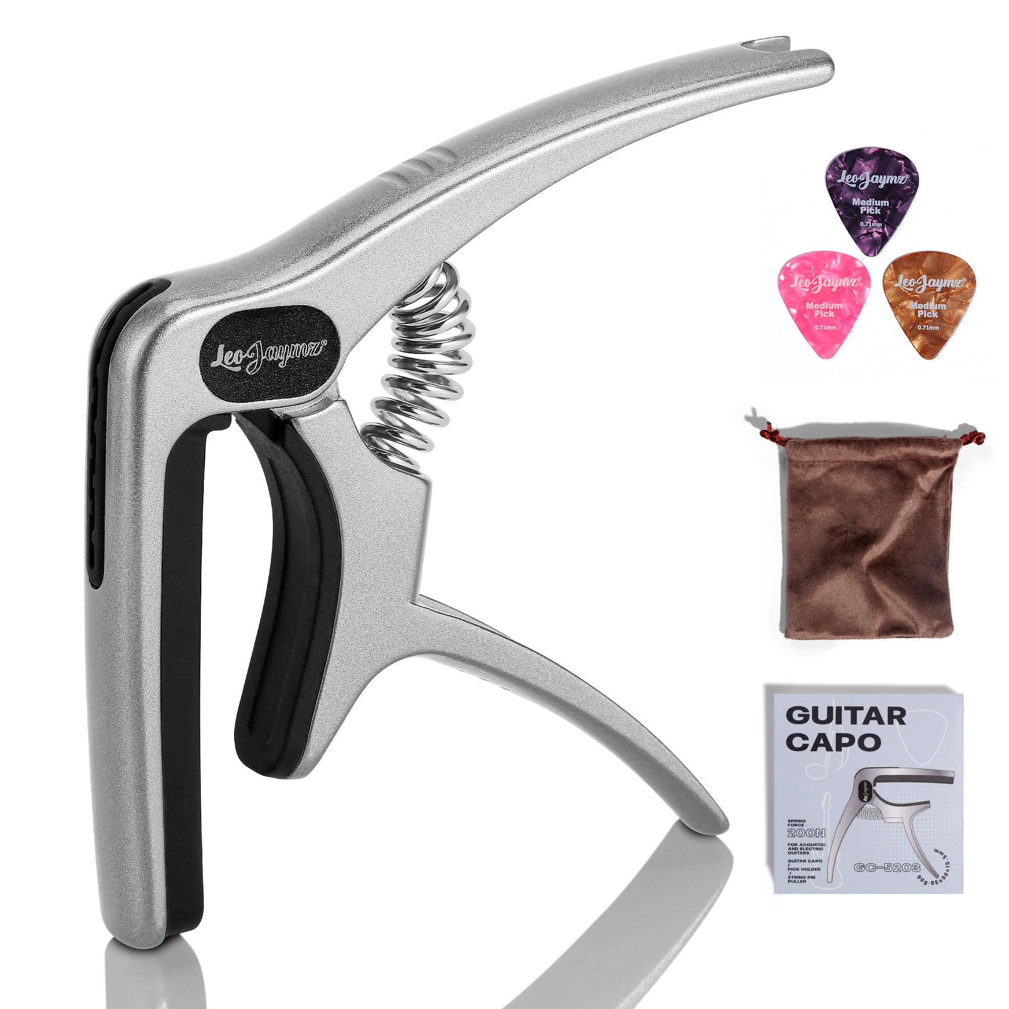 Leo Jaymz Heavy Duty Guitar Capo for Acoustic/Electric Guitars, Guitar Clip made of Zinc Alloy Metal