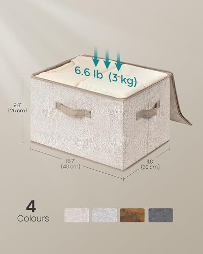 SONGMICS Scatole Portaoggetti con Coperchio, Set di 3, 40 x 30 x 25 cm | Scatole per armadio, Contenitori Pieghevoli con Maniglie, Tessuto non Tessuto, Beige, Collezione TINA RZB003K01 - 6
