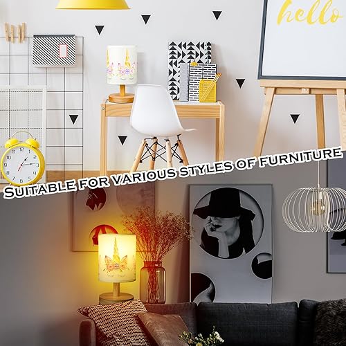 Miniatura 6 de VIHOSE Lámpara de mesa de unicornio para dormitorio, lámpara de noche de madera con mesita de noche de lino, pantalla de guardería de dibujos