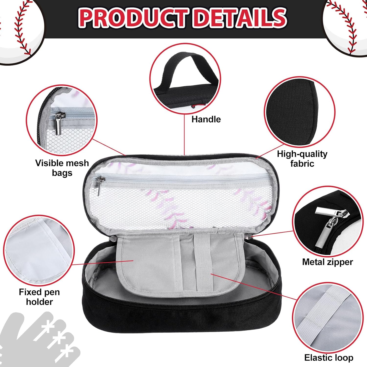 Tenceur 12 Pack Large Baseball Pencil Case for Boys Christmas Gift