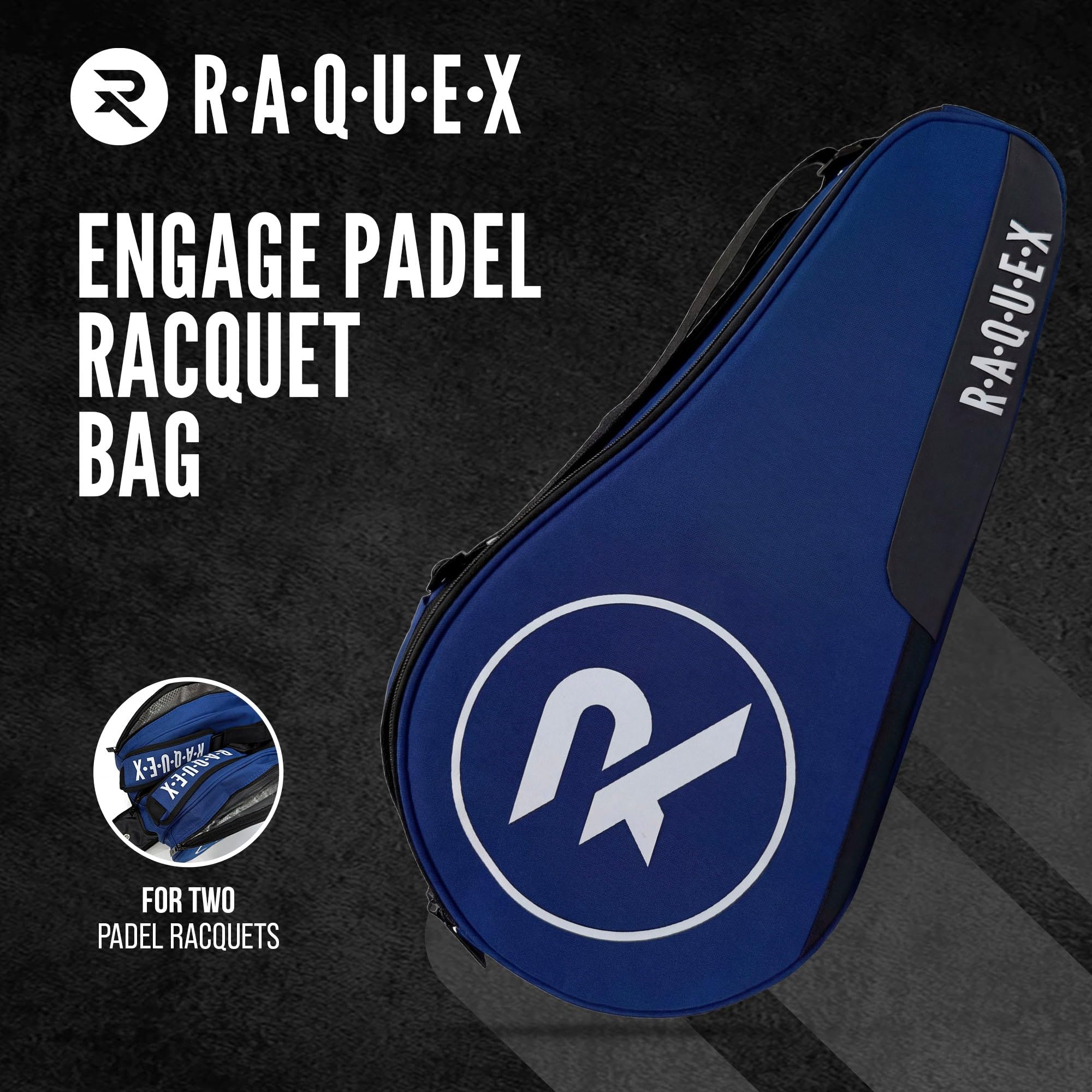 Raquex Engage 2 - Borsa per racchette da paddle (nero o blu) - Maniglia per il trasporto + doppia tracolla (stile zaino) - Fodera termica, scomparto per scarpe, scomparto centrale