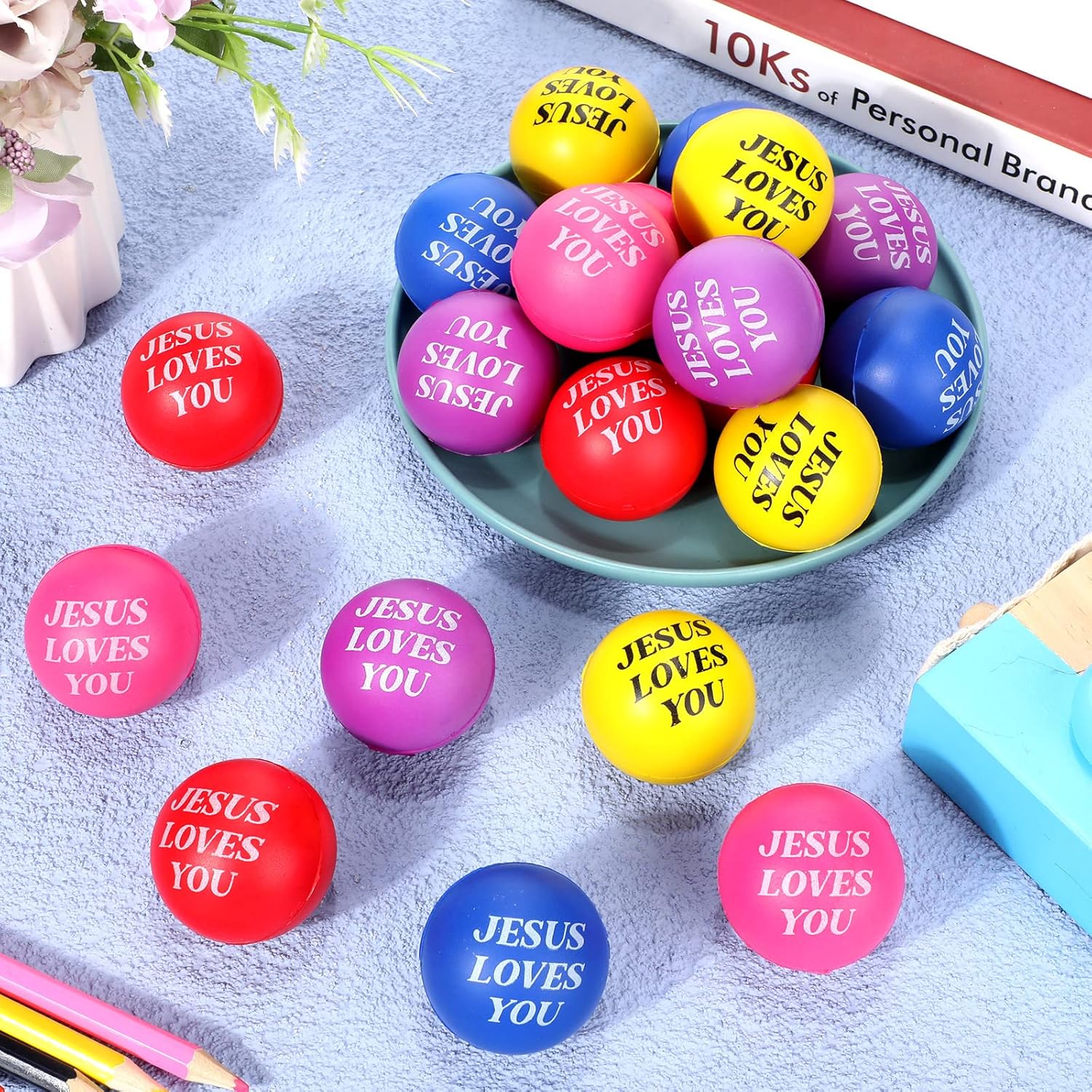 20 Pcs Jesus Loves You Stress Balls Stress Reliver Toys Christian Gifts 1.57 Inch Foam Bouncy Inspirational Religious Stresses Ball for Mother's Day Classroom Prize Graduation Nurse Gift(Colorful)