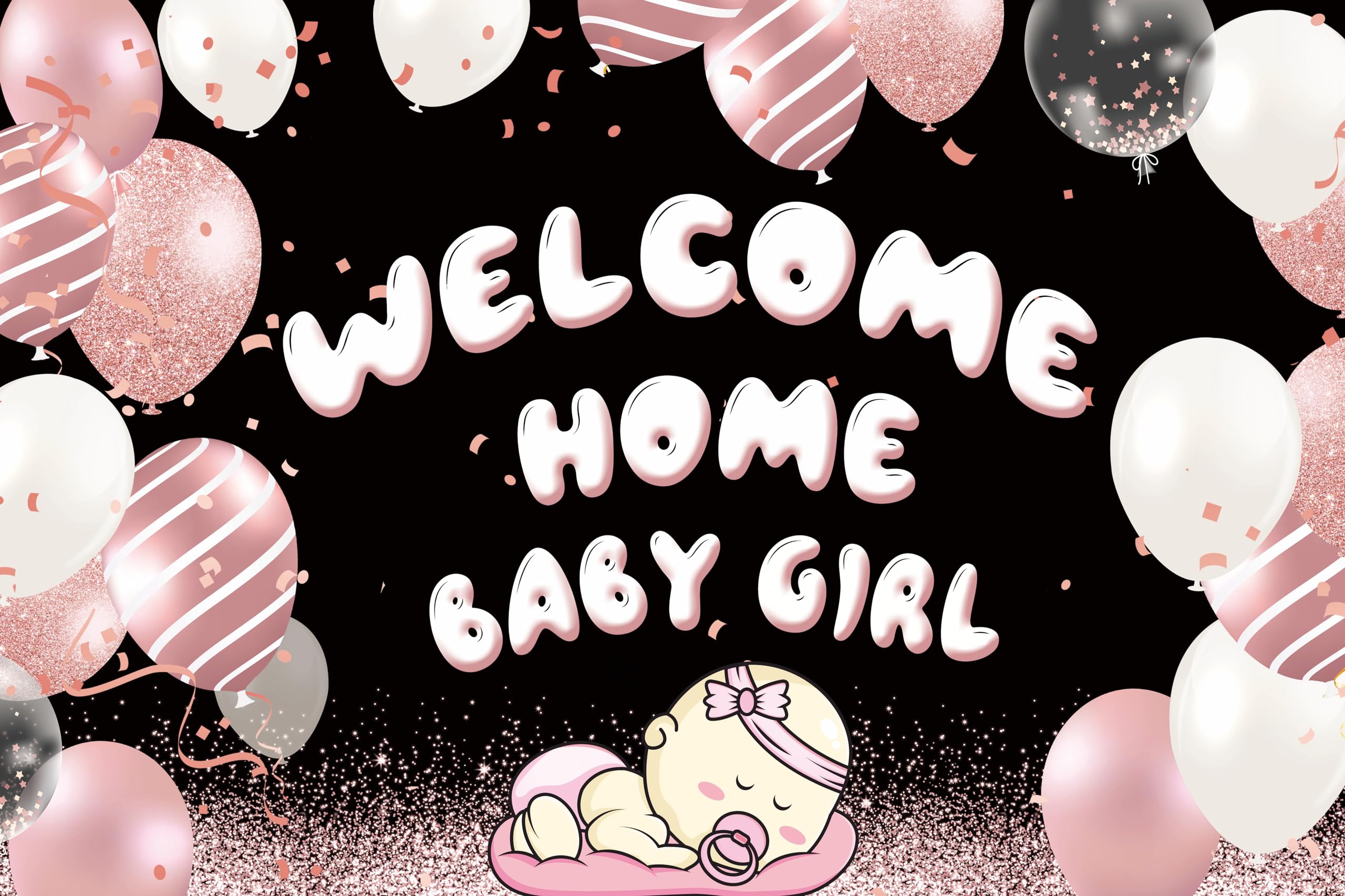 Set Decorazione Benvenuto A Casa Per Bambina Ovanda – Palloncini E Striscione Rosa, Oro Rosa E Bianco