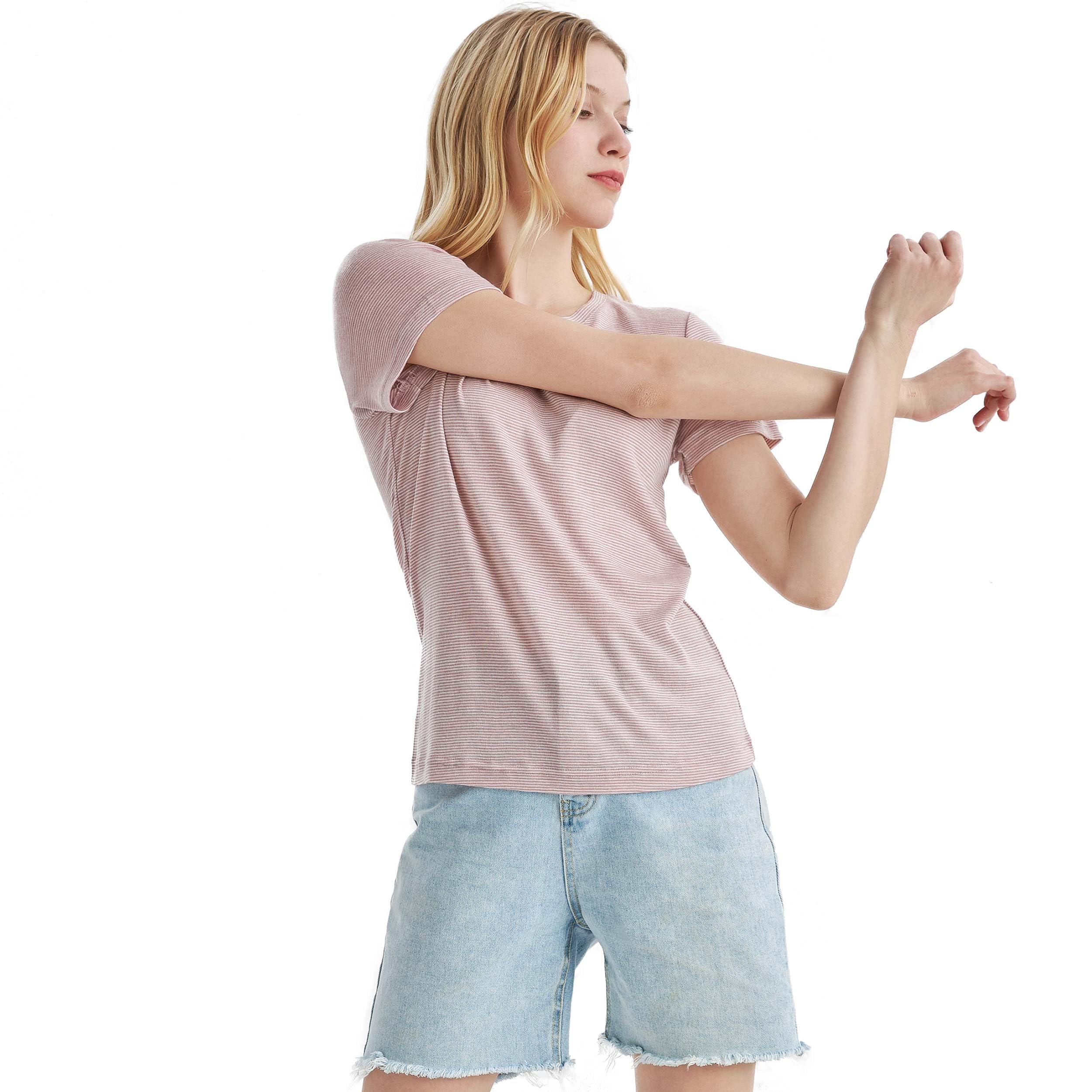 Merino Protect Camiseta 100% Lana Merino para Mujer Cuello Redondo Manga Corta Resistencia A Olores Capa Base para Viaje Senderismo Camiseta Interior