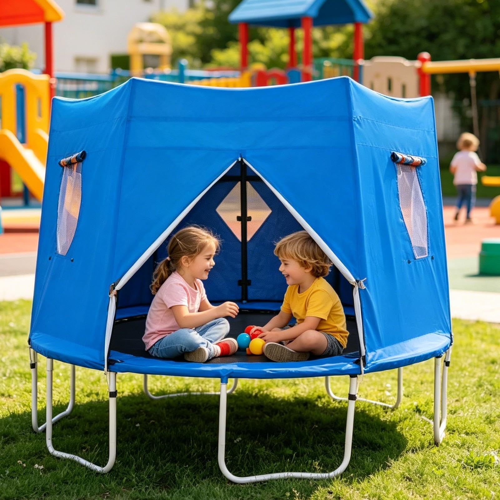 Tente Auvent Pour Trampoline – Protection UV 99%, Oxford Argenté – Diamètres 6, 8, 10, 12 Ft – Résiste Au Vent Et à La Pluie – Installation Rapide