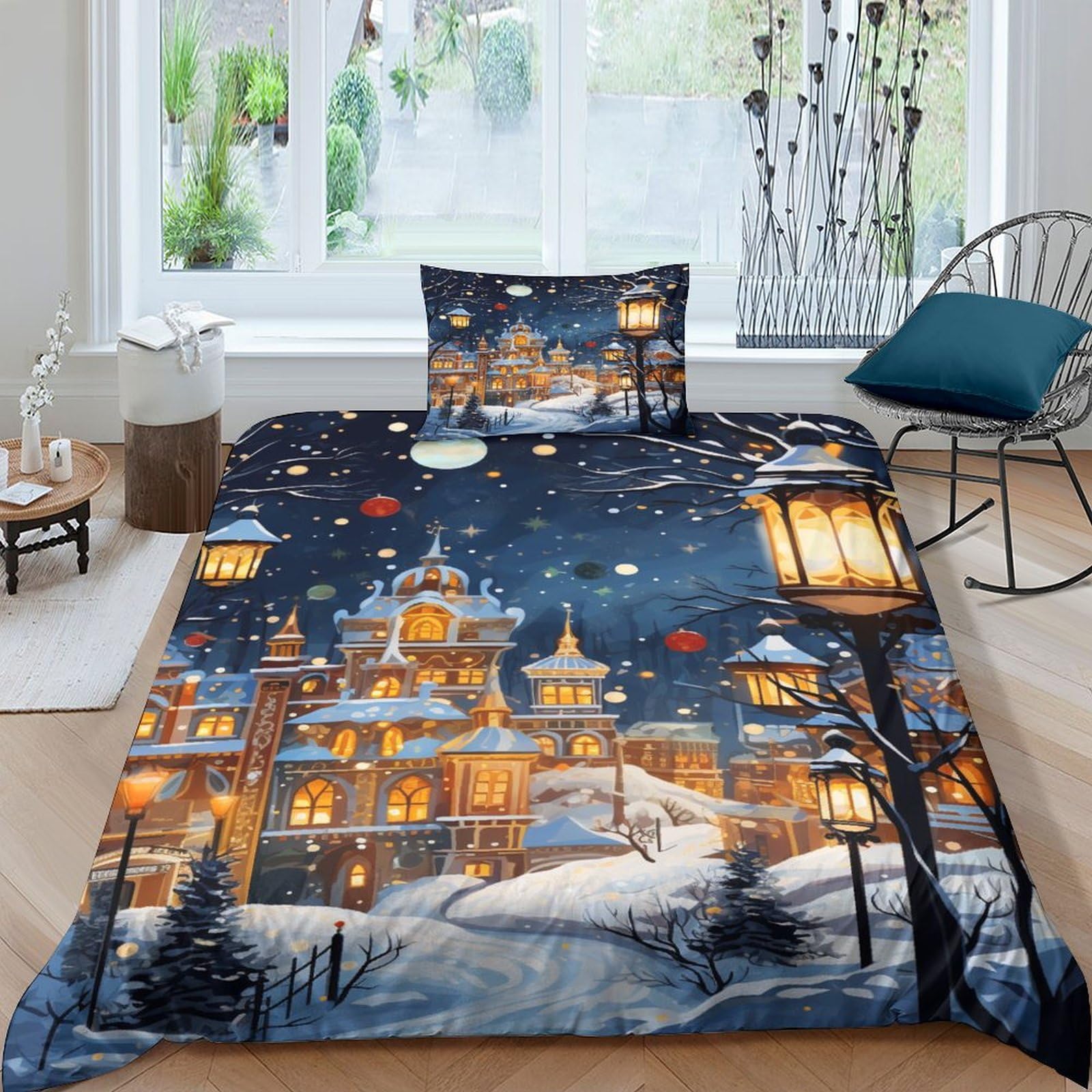 Housse de couette 135x200 scène de neige fermeture éclair finie la couette qui glisse