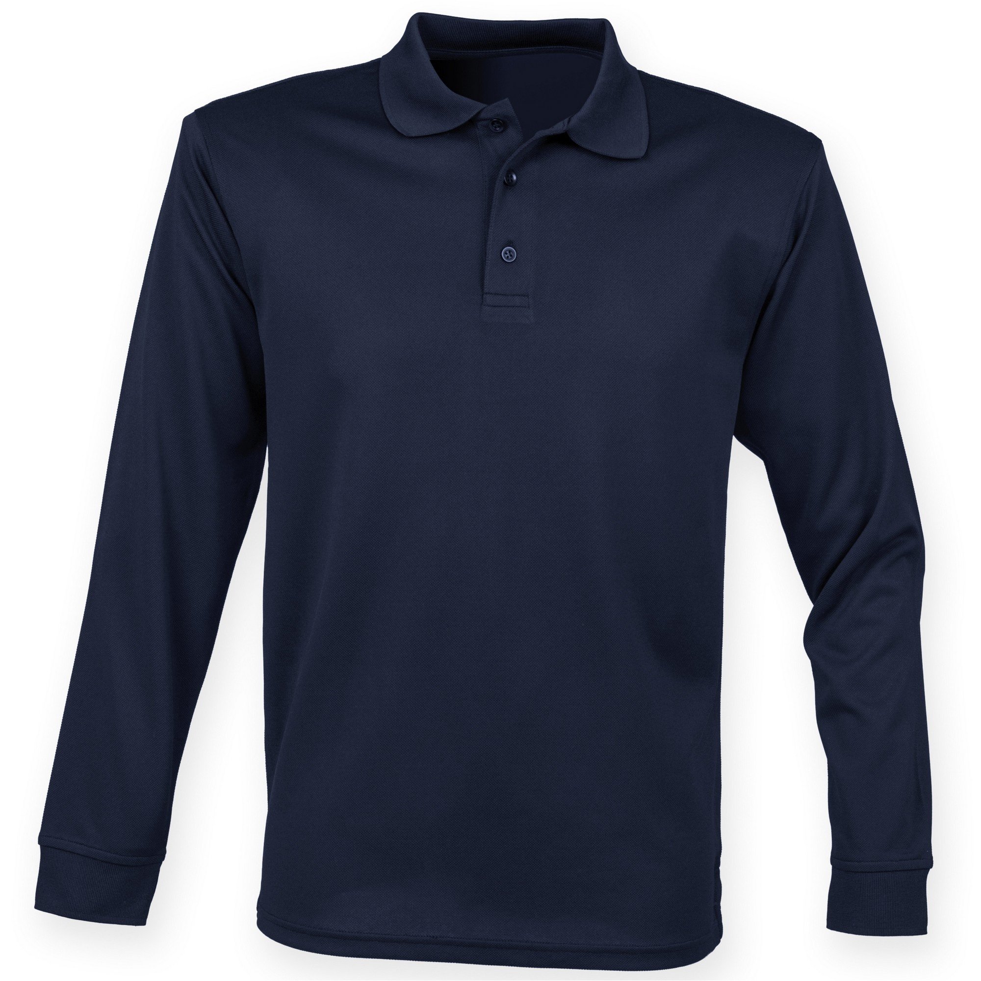 Henbury Mens Coolplus Moisture Wicking Long Sleeve Polo Shirt (M) (Navy)