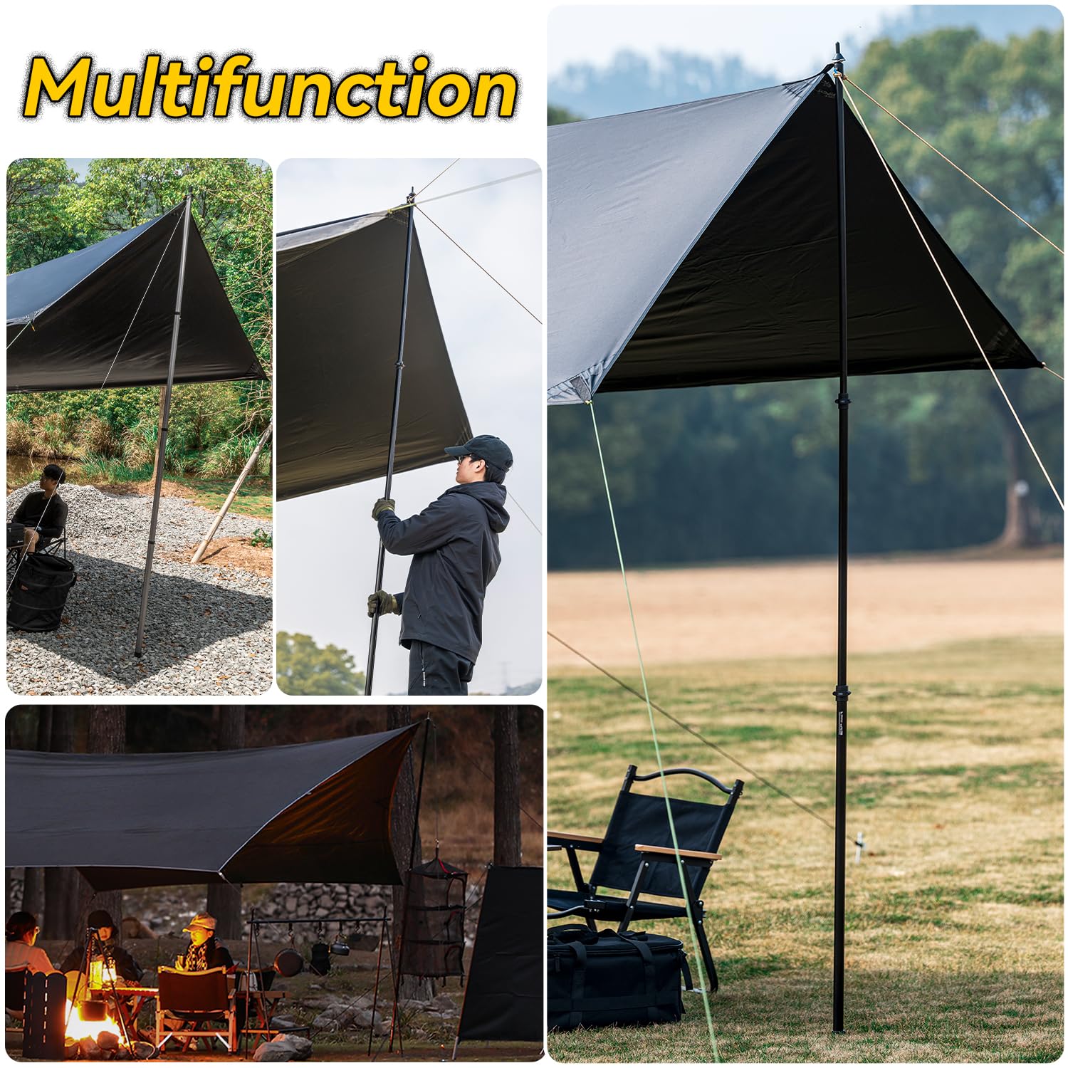 HIKEMAN Teleskopstange für Zelte Tarp - Campingstangen Zeltstangen Teleskop,Aluminium Zeltstange Verstellbares 93cm-230cm für Zelt,Tarp,Sonnensegel oder Plane (Schwarz)