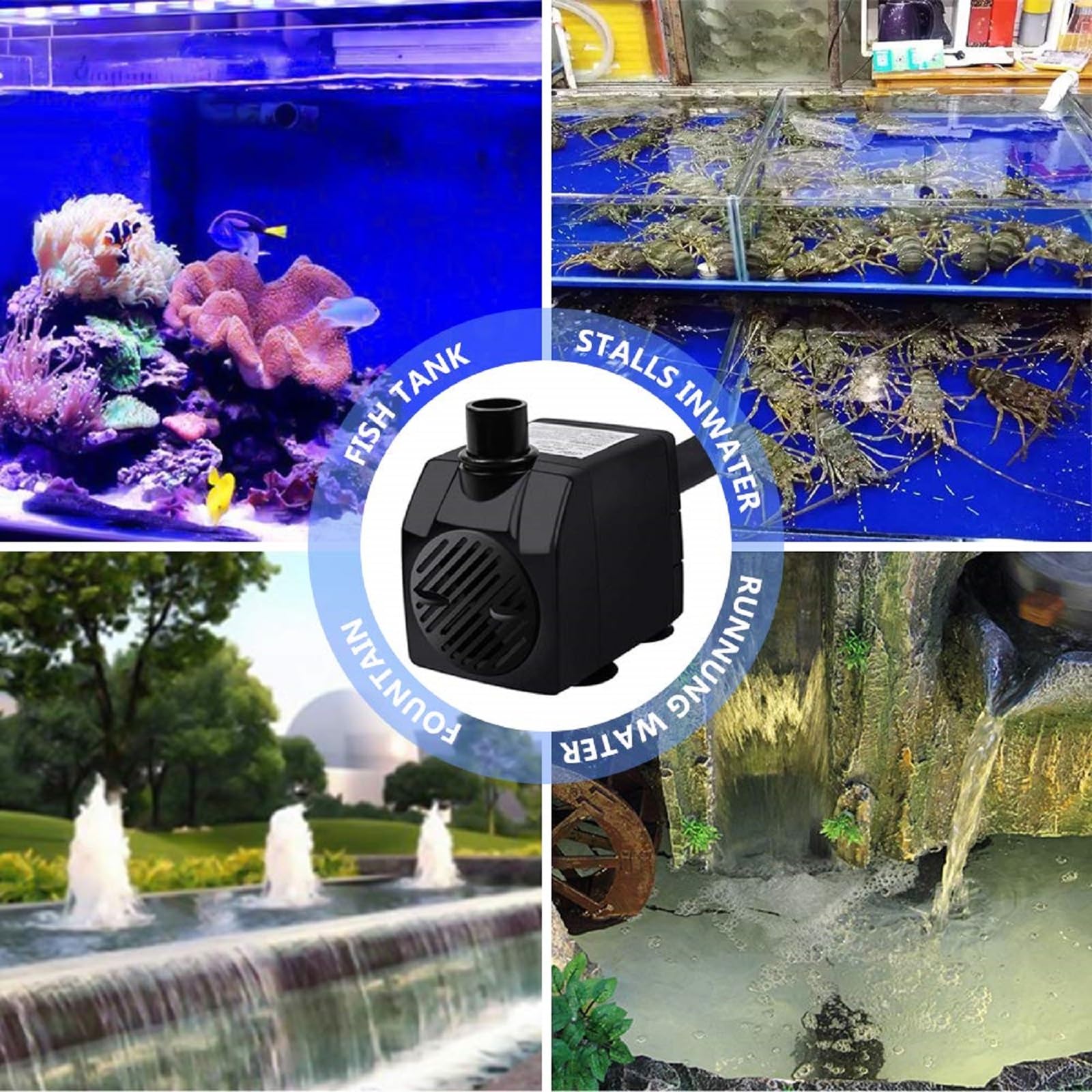 Pompe à Eau Submersible 450L/H avec Cable 1,83m & 3 Nozzles | 7W, Réglable Ultra Silencieux pour Fontaine de Jardin, Piscine, Aquarium, Bassin Poisson, Hydroponique