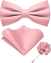 JEMYGINS Solid Color Pre-tied Bow Tie and Pocket Square with Lapel Pin Set Adjustable Bowtie for Men