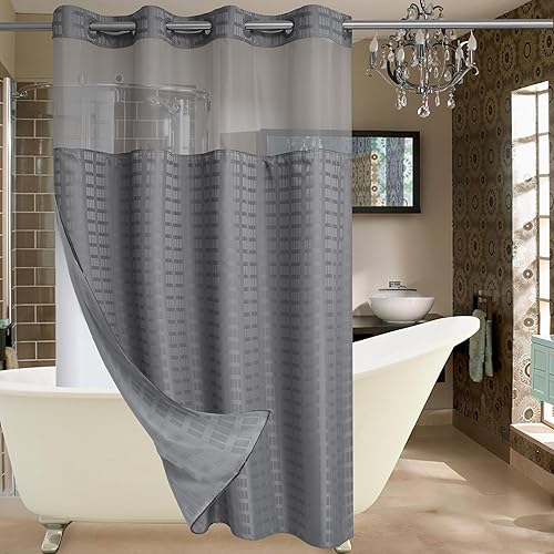Miniatura 38 de Conbo Mio Cortina de ducha extra ancha sin gancho con forro a presión, 108 x 74 pulgadas, cortinas de ducha blancas de lujo para hotel para baño con