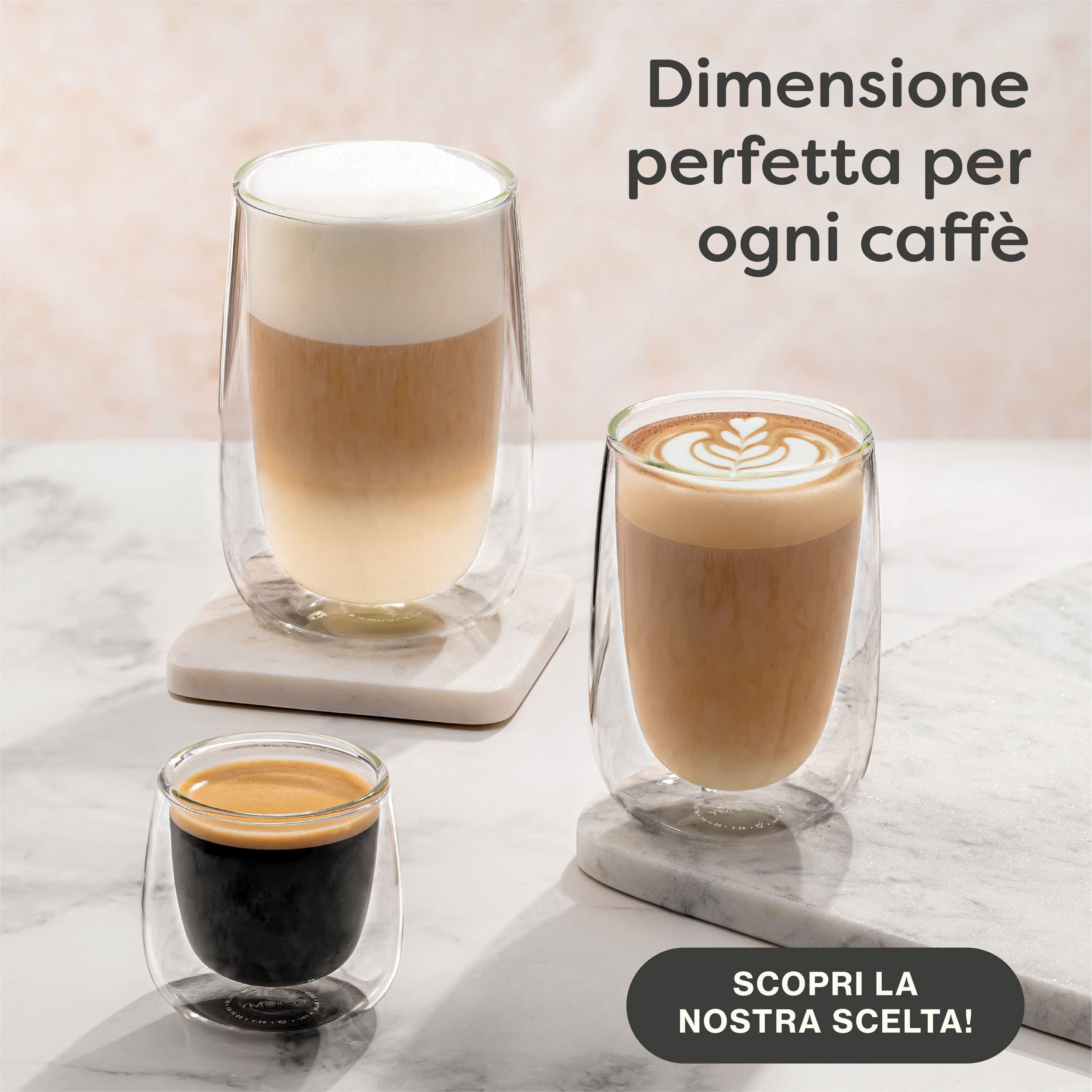 Cosumy 4 Bicchieri a Doppia Parete da 250ml per Cappuccino - Mantengono la Temperatura - Proteggono le Mani - Con Confezione Regalo