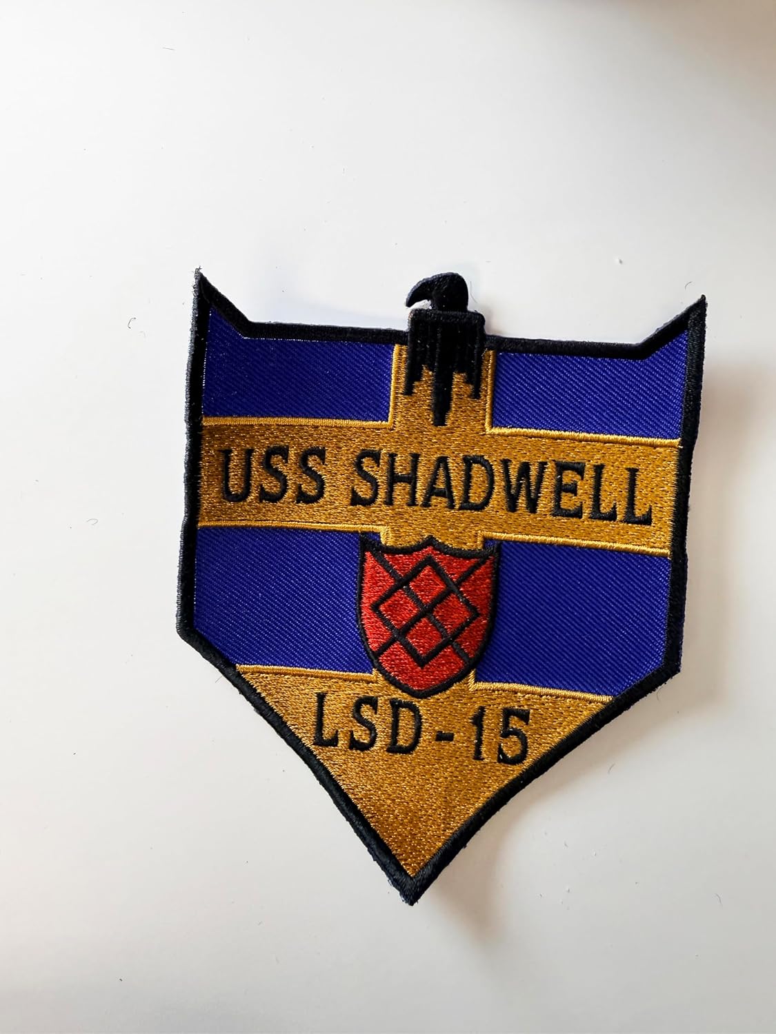USS Shadwell LSD-15 Ship Patch – WWII & Fire Research Heritage Insignia – 4.5" Extra-Large Sew-On Emblem with Plastic Backing – Navy Casa Grande-Class Dock Landing Ship Patch