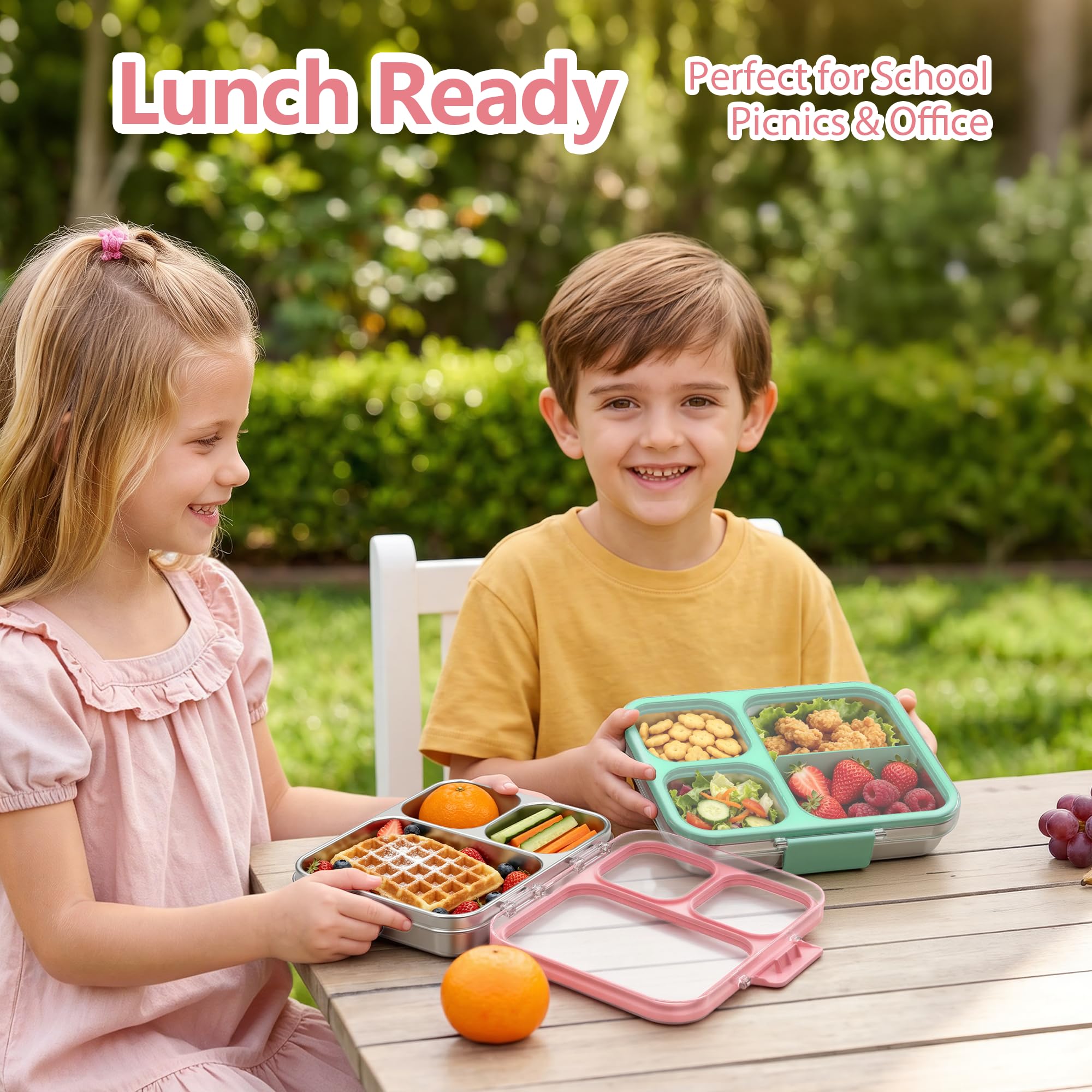Fiambrera de acero inoxidable con 4 compartimentos, fiambrera de metal para niños, a prueba de fugas, para guardería, guardería, escuela, sandwichera, fiambrera, fiambrera para el pan, apta para