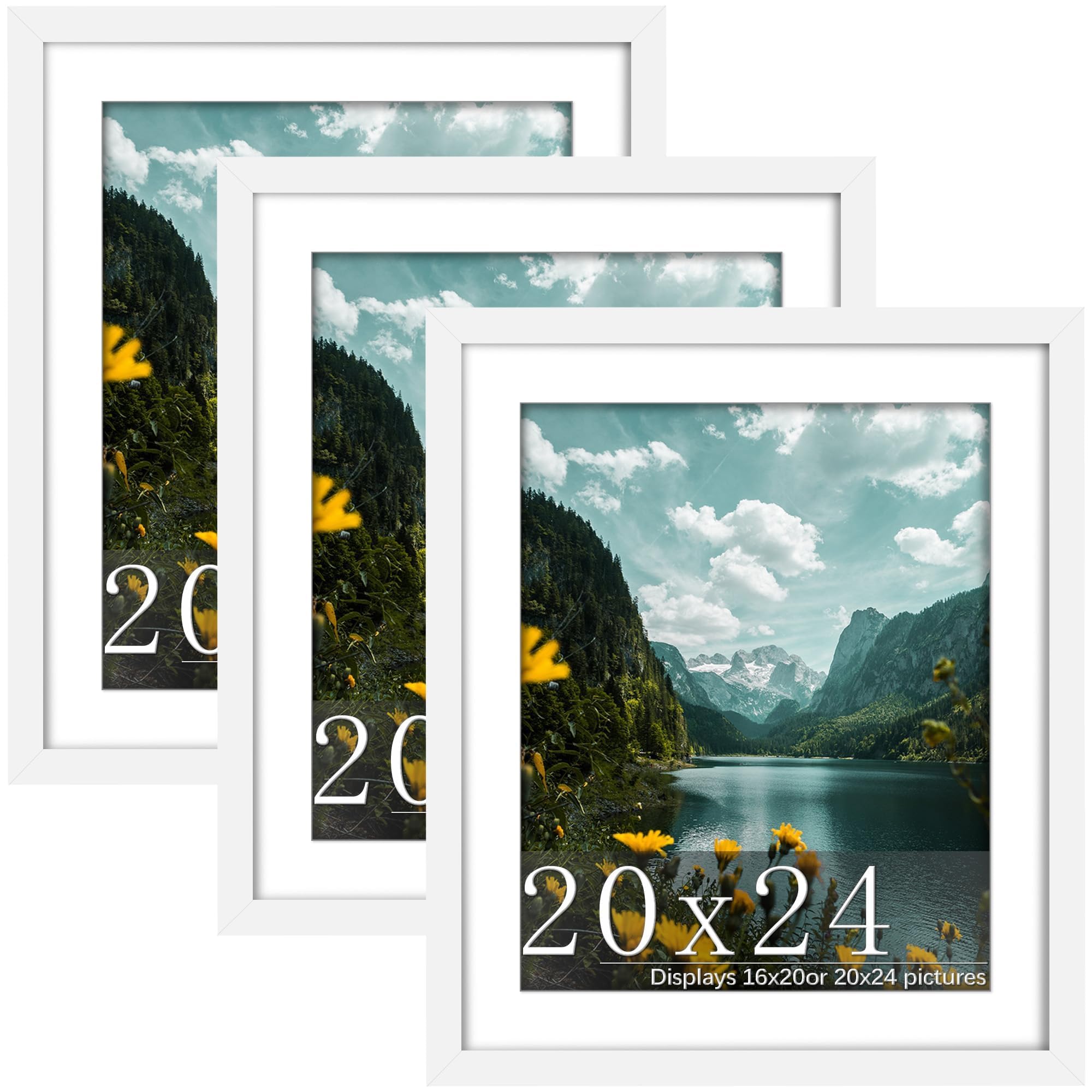 Picrit 20x24 White Picture Frame, Poster Frame for Wall, 3 Pack