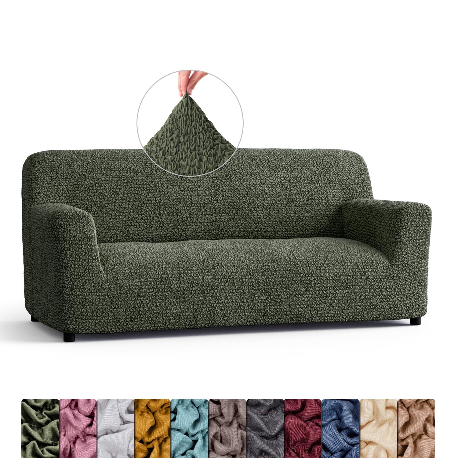 Menotti 3 Seater Couch Cover - Sofa Cover - Sofa Protector - Soft Polyester Fabric Slipcover - 1-Piece Form Fit Stretch Elastic Stylish Furniture Cover - Microfibra - Moss Green (3 Seater)