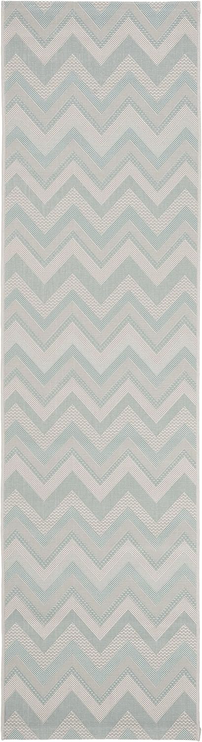 SAFAVIEH Washable Rug Outdoor Courtyard Collection - 2'3" x 12' Runner, Light Grey & Aqua Blue, Non-Shedding & Easy Cleaning, Ideal for Patio, Entryway, Mudroom, Hallway, Kitchen (CY6155-302)