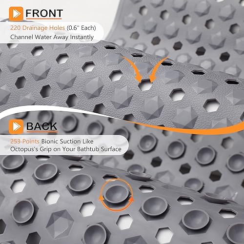 Miniatura 2 de Yimobra Alfombra de Bañera Antideslizante, 34.5"x15.5" Alfombra de Ducha Larga, Lavable a Máquina con Orificios de Drenaje y Ventosas, Suave para