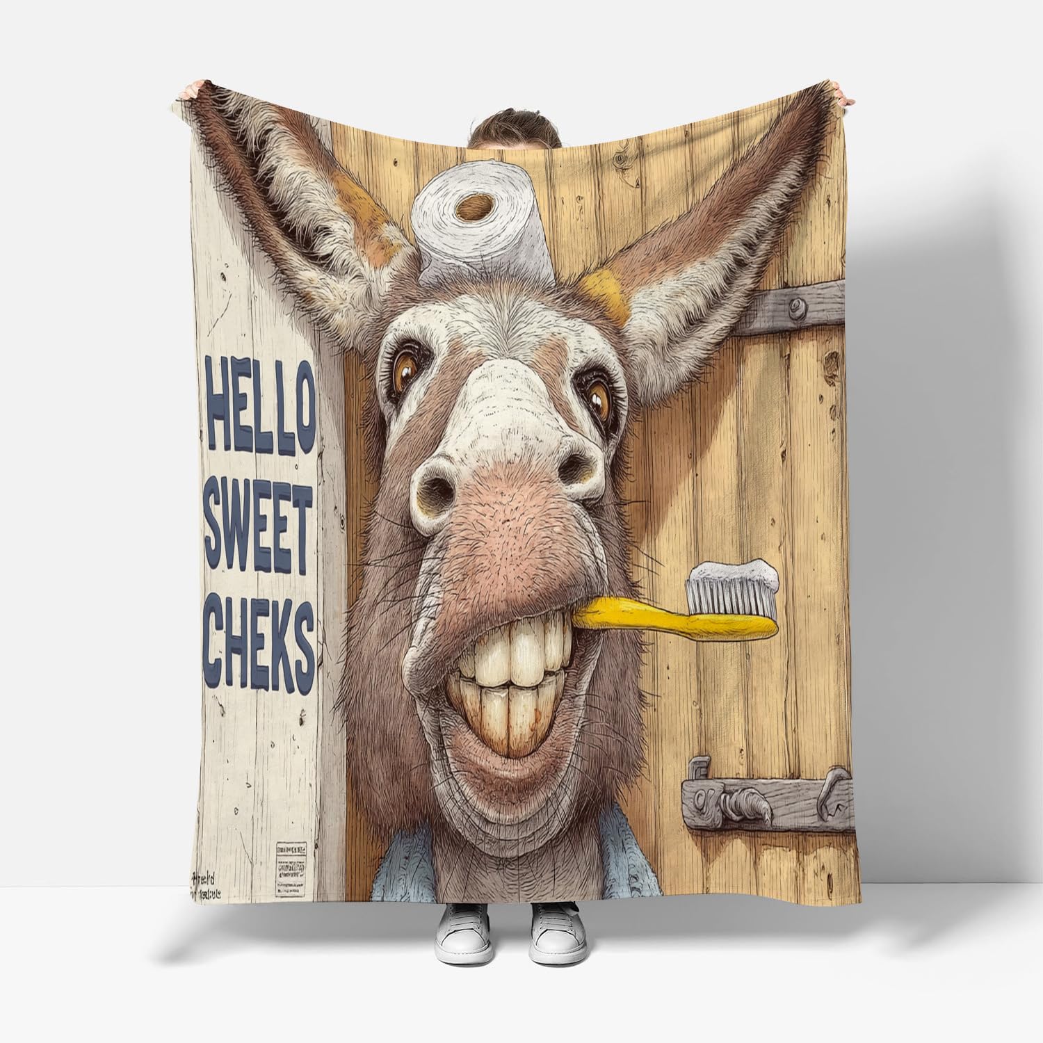 Generico Morbida Coperta in Peluche Asino Che Tiene Uno Spazzolino Da Denti - Plaid per Divano/Letto 270x230 cm Stile Cartone Animato Umoristico Flanella Microfibra Ultra Caldo,Lavabile,Regalo