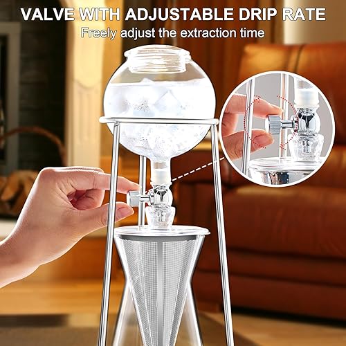 Miniatura 4 de PARACITY Cafetera de café frío, cafetera helada en acero inoxidable y vidrio de borosilicato, cafetera de goteo en frío con tecnología de goteo