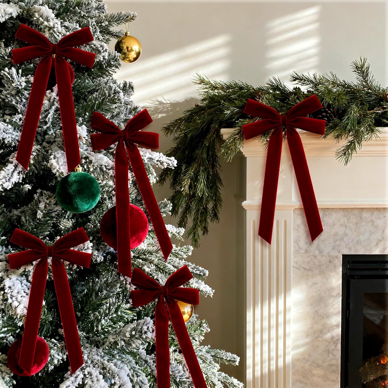 36 Pcs Burgundy Velvet Ribbon Bows 5.1 x 10.2 in Pre Tied Christmas Velvet Bows Christmas Tree Decorations Gift Packaging Bow for Xmas Wreath, Garland, Staircase, Home Outdoor Decoration