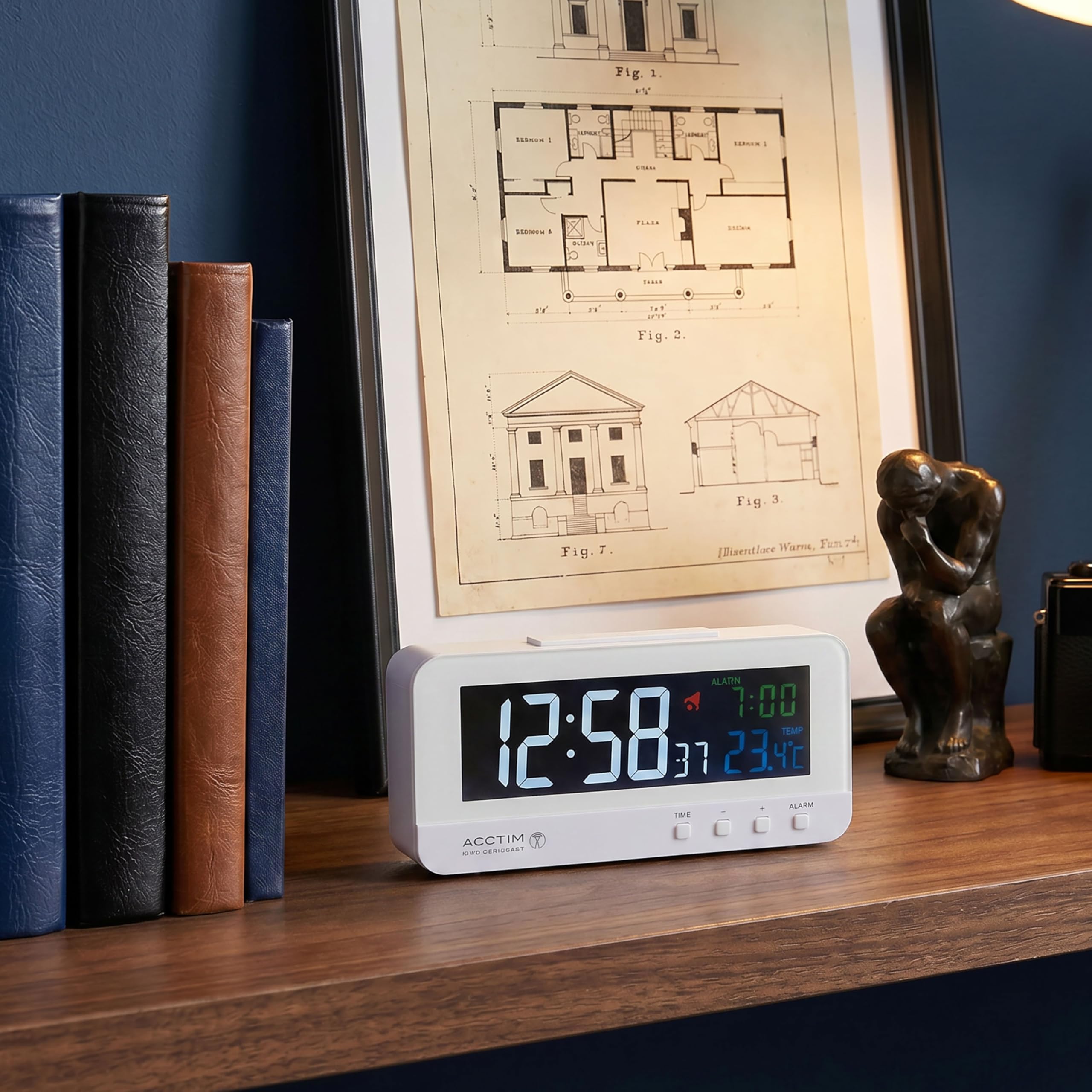 Acctim Rialto - Elegante Reloj Despertador controlado por Radio Que Muestra la Hora, Hora, Fecha y Temperatura Interior