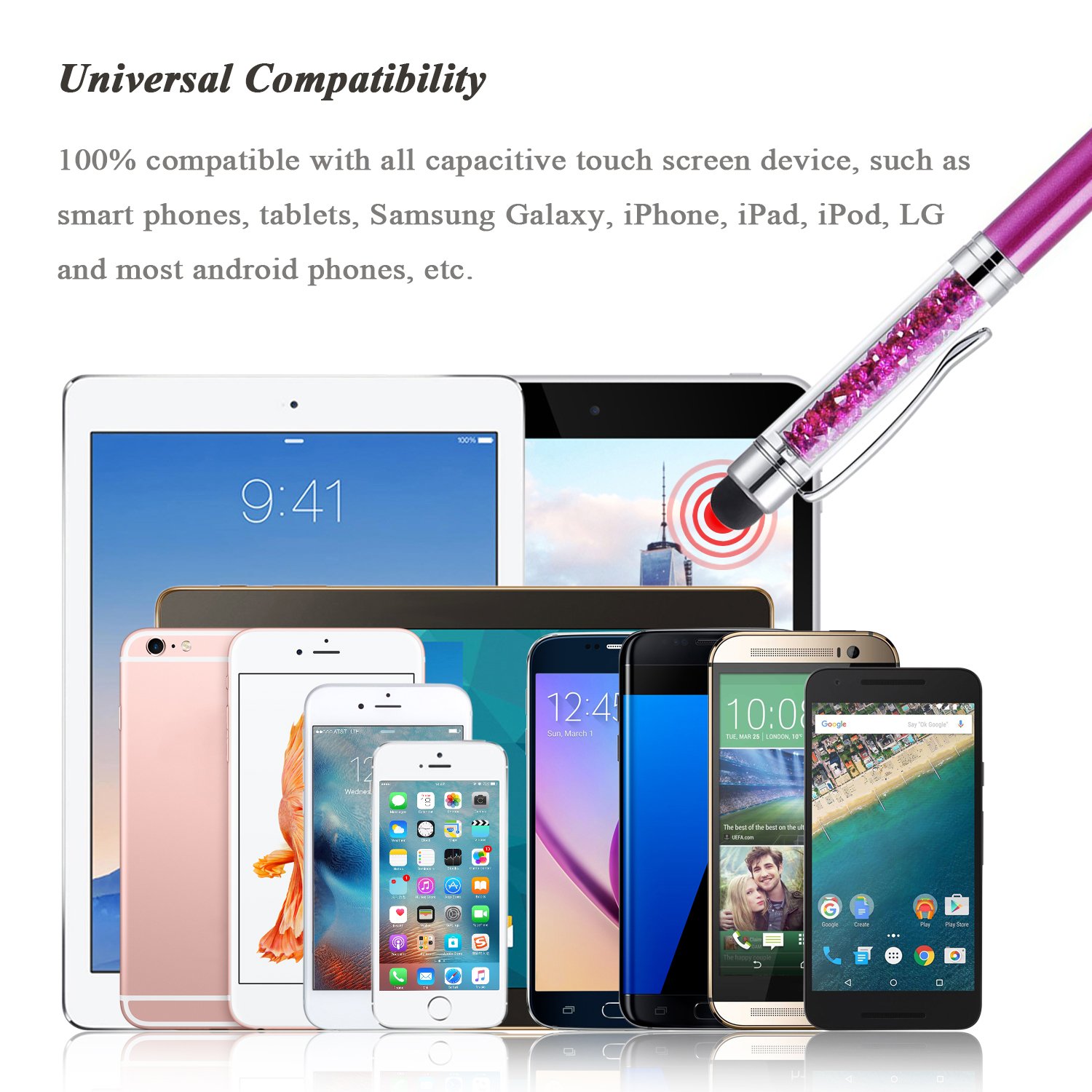 10 Stück/lot Farben Kristall Kapazitive Mini Stylus Universal Touch Screen Pen für iPhone, Samsung Galaxy S5 S4 S3, Android, Smartphones, iPad, iPods, HTC, Motorola, Nexus 10 7 4, LG und mehr, Sky Blue pink Purple Royal Blue Black White