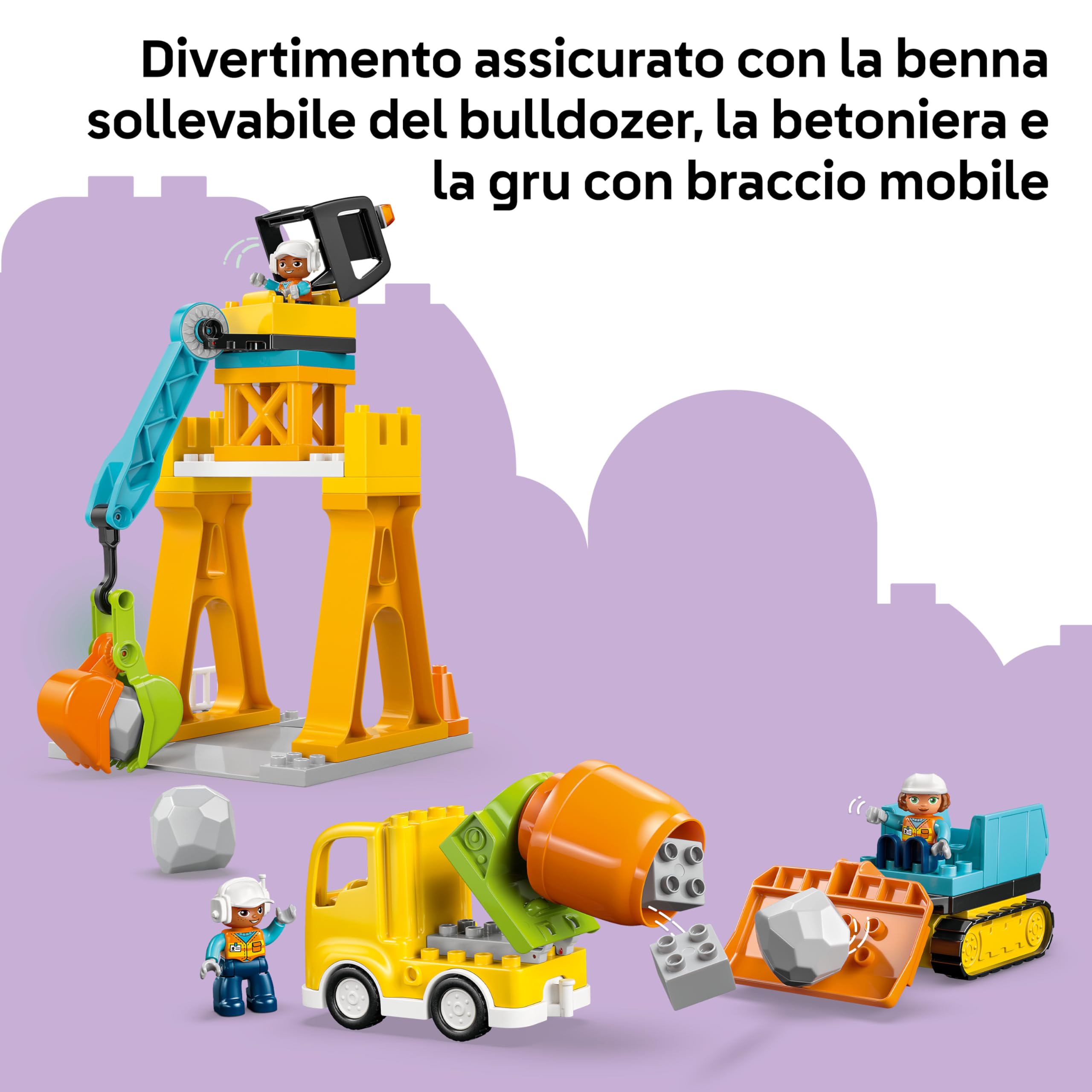 LEGO DUPLO Cantiere e Veicoli 3 in 1 - Gioco Didattico per lo Sviluppo della Motricità Fine - Include Camion Giocattolo, Gru e Escavatori - Regalo di Compleanno per Bambini e Bambine da 3 Anni - 10476