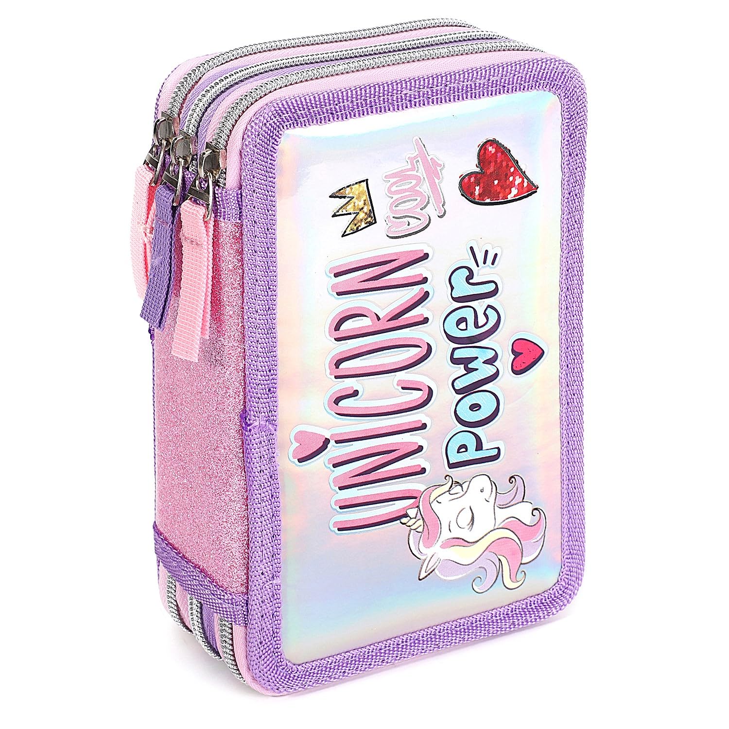 TDL Unicorn Power Pencil Case 45 pcs Pre-Filled 3 Layers Kids Girls School Pouch with Multi Compartments