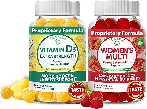 Gomitas de vitamina D3 y gomitas multivitamínicas 100% para mujer, sin OMG, sin gluten, sin jarabe de maíz, suplementos totalmente naturales,