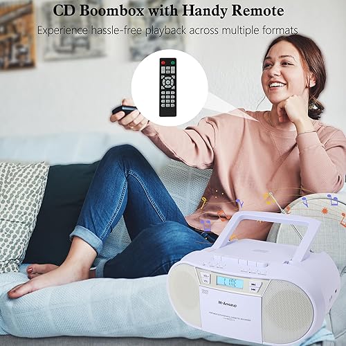 Miniatura 8 de Boombox - Reproductor de CD portátil, reproductor de cassette con CD MP3, Bluetooth, AUX TF, USB, radio FM, alimentación ACDC, caja de auge con