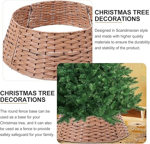 Miniatura 6 de GANAZONO Collar de árbol de Navidad, ratán artificial, soporte de árbol de Navidad, falda de mimbre para árbol de Navidad, cubierta de cesta de