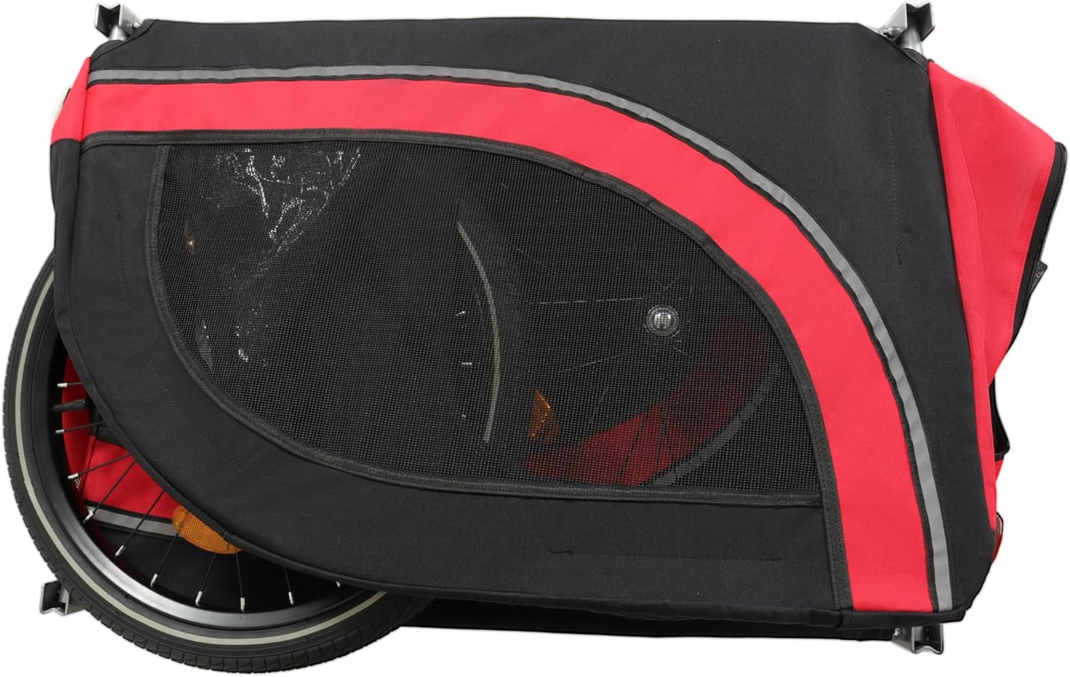 Dog Bike Trailer, Supports up to 66 lbs, Pet Cart Bicycle Carrier, Easy Folding Frame with Quick Release Wheels, Universal Bicycle Coupler, Reflectors, Flag, Collapsible to Store, Black+Red