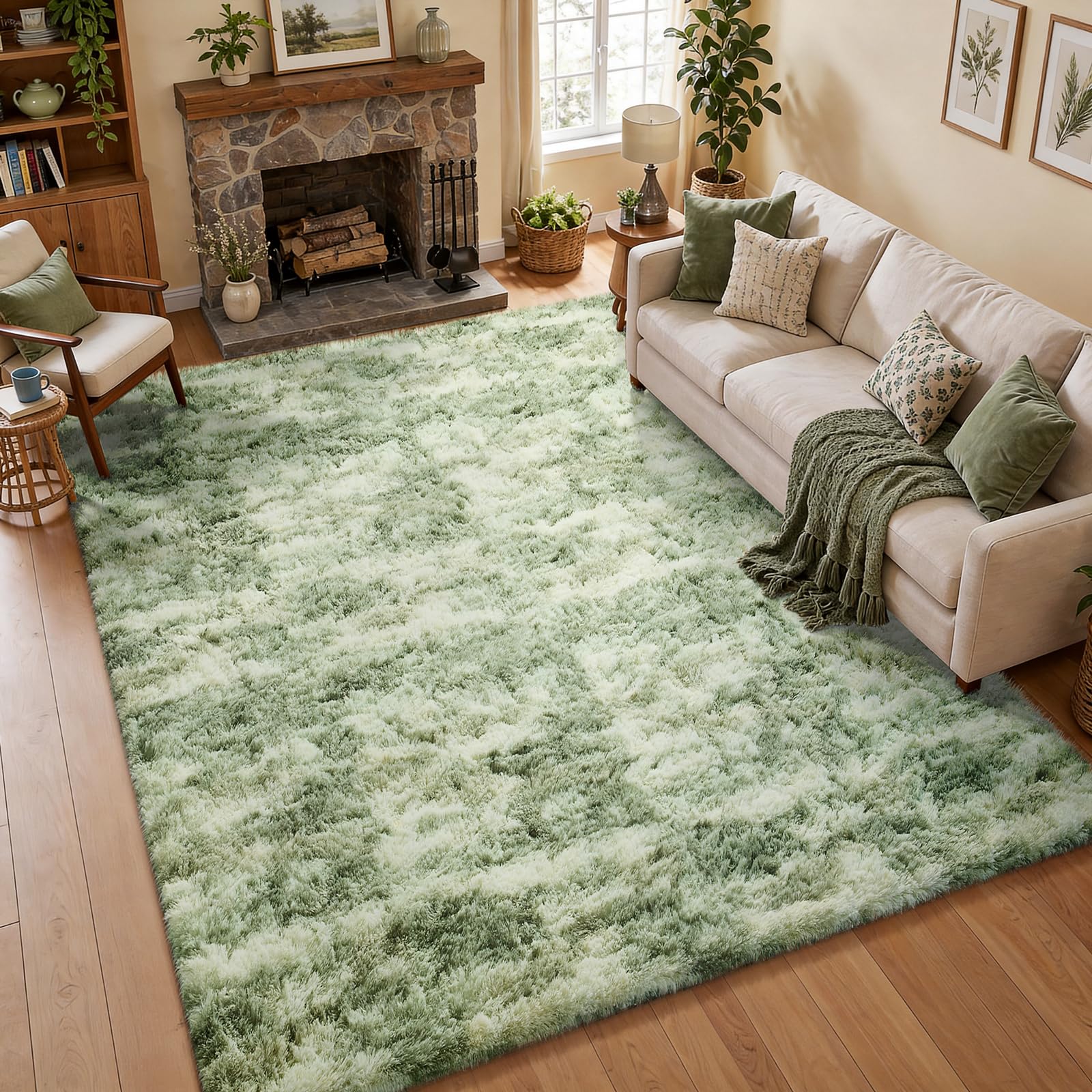 Ophanie Area Rugs for Bedroom Living Room,Color Green and White,Size 8' x 10',Shape Rectangular