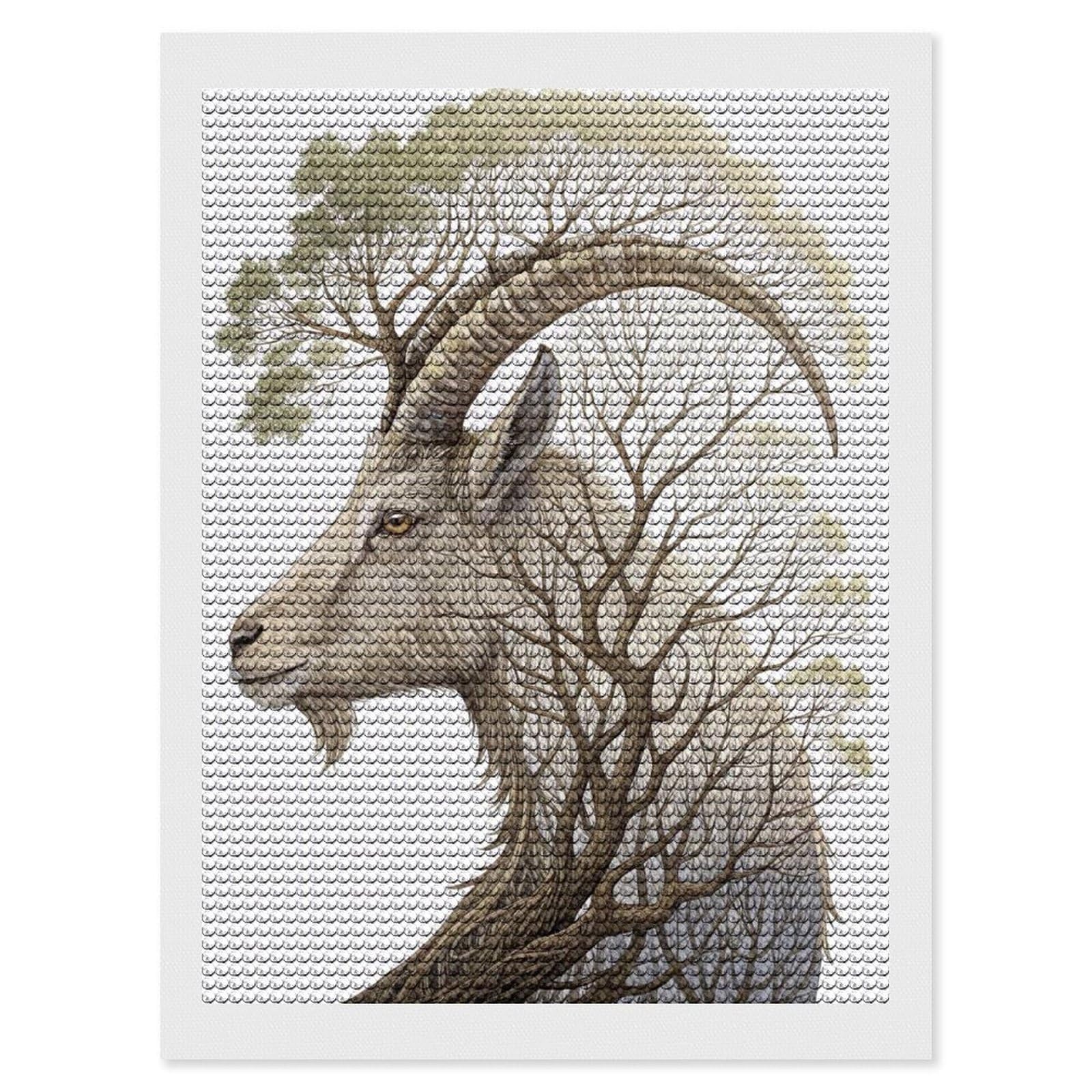 Junmoney Goat and Tree Symbiosis Diamond Painting Canvas Set 12"x16", Boho Decor, for Craft Lovers, Easy Handmade Project, Holiday Gift Idea