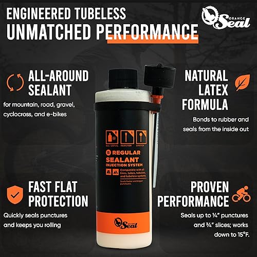 Miniatura 2 de Orange Seal - Sellador de neumáticos de bicicleta sin cámara de fórmula regular con inyector  Sellado rápido, punción de hasta 14 pulgadas  para