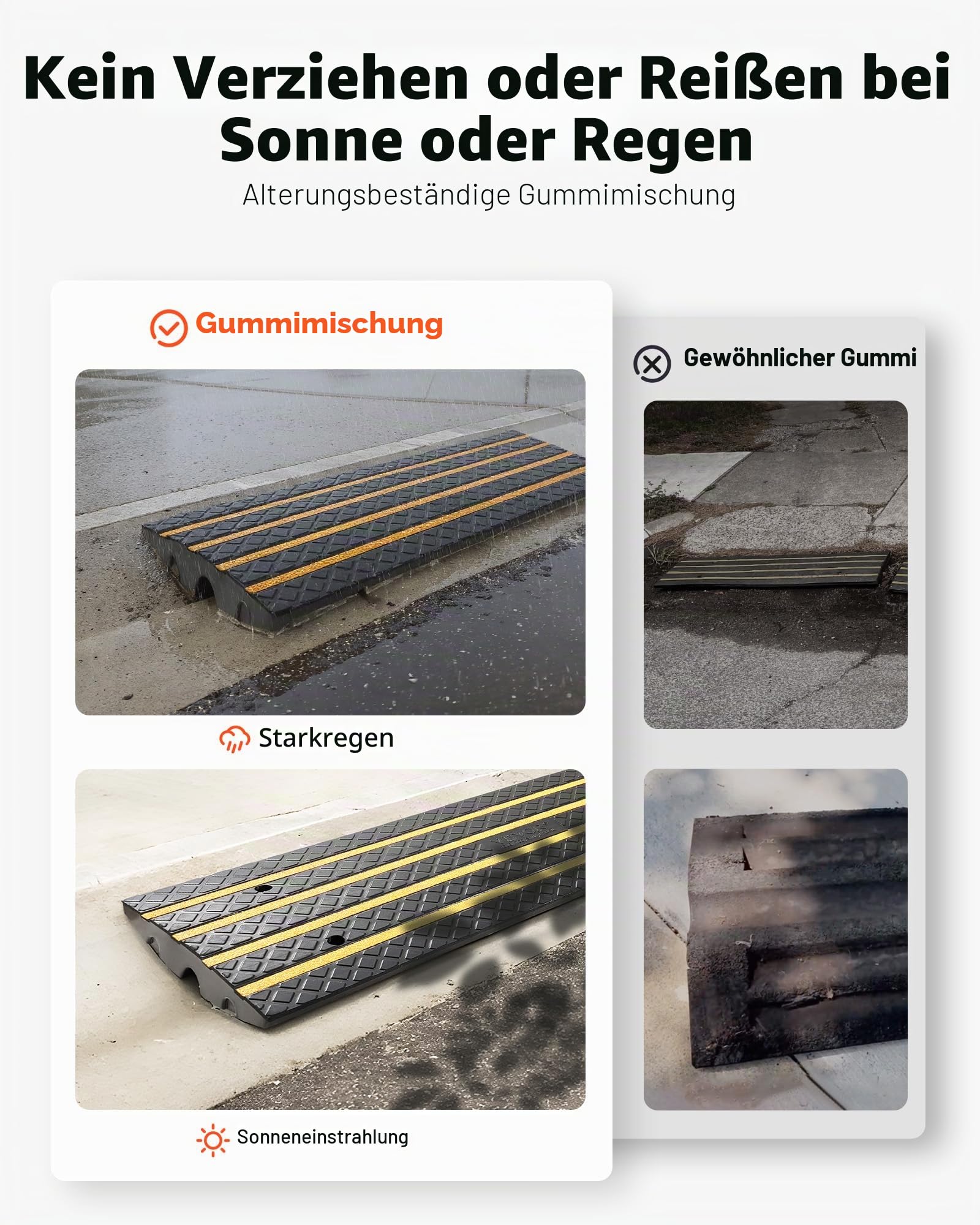 VEVOR Gummi-Bordsteinrampe, 15 Tonnen Tragkraft, 66 mm Anstieg, Auffahrtsrampe mit gelben Reflektorstreifen, Schwellenrampe geeignet für Laderampe, Lager, Garage, Gehweg (1 Stück)