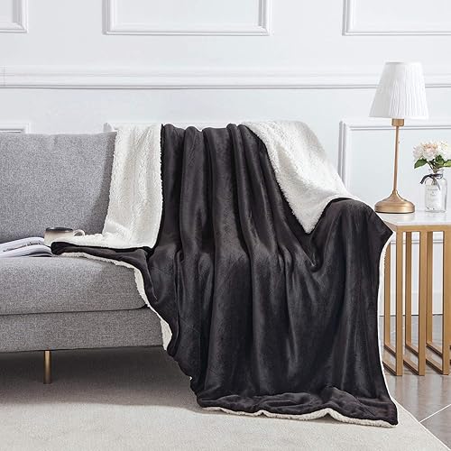 Miniatura 4 de IR Imperial Rooms Manta Throw de Forro Polar Sherpa Tamaño Twin para Sofá - Mantas Negras Gruesas, Cálidas y Esponjosas para Invierno, Manta Twin