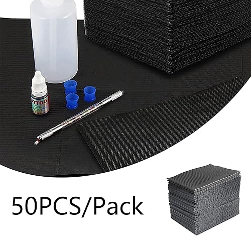 Miniatura 6 de Juego de 50 manteles desechables para decoración de uñas, 50 unidades, color negro, impermeable, 3 capas, papel de arte de uñas, 13 x 17 pulgadas,
