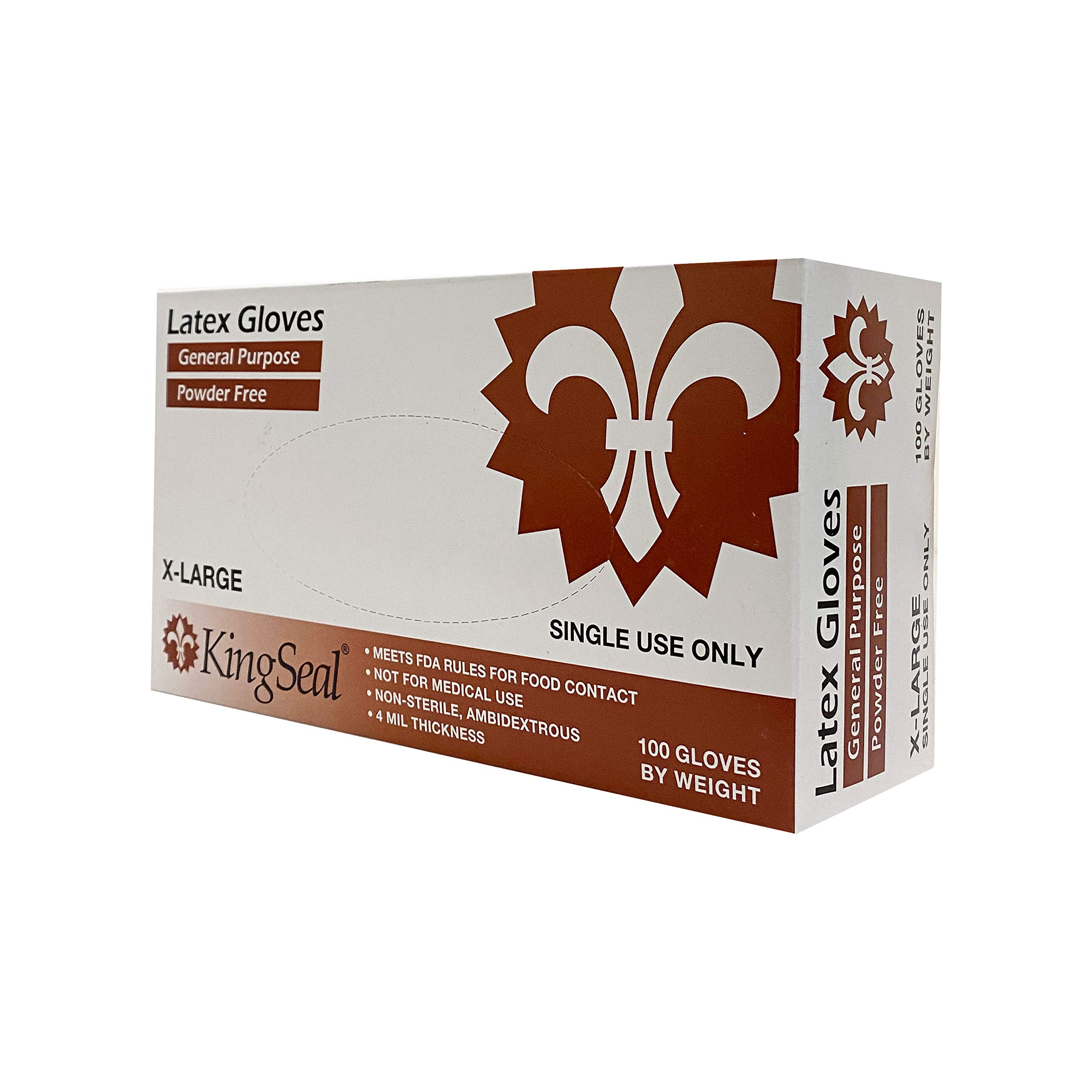 KingSeal - Guantes de látex para uso general, sin polvo, 4 mil, solo para uso médico, 1 caja de 100 guantes de peso