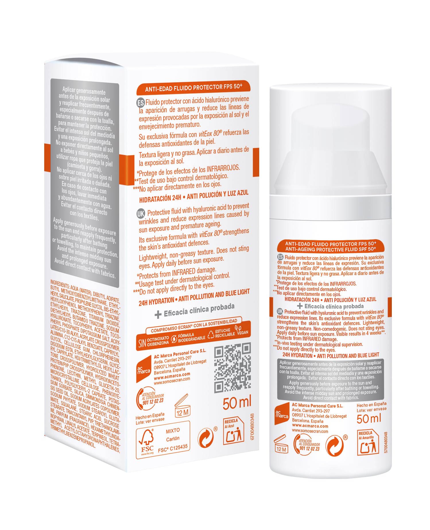 Ecran Sunnique FPS 50+ Solar FPS 50+ z kwasem hialuronowym, ochrona UVB + UVA i IR-A, przeciw zmarszczkom i plamom, formuła z VitEox 80, do twarzy i dekoltu - 50 ml