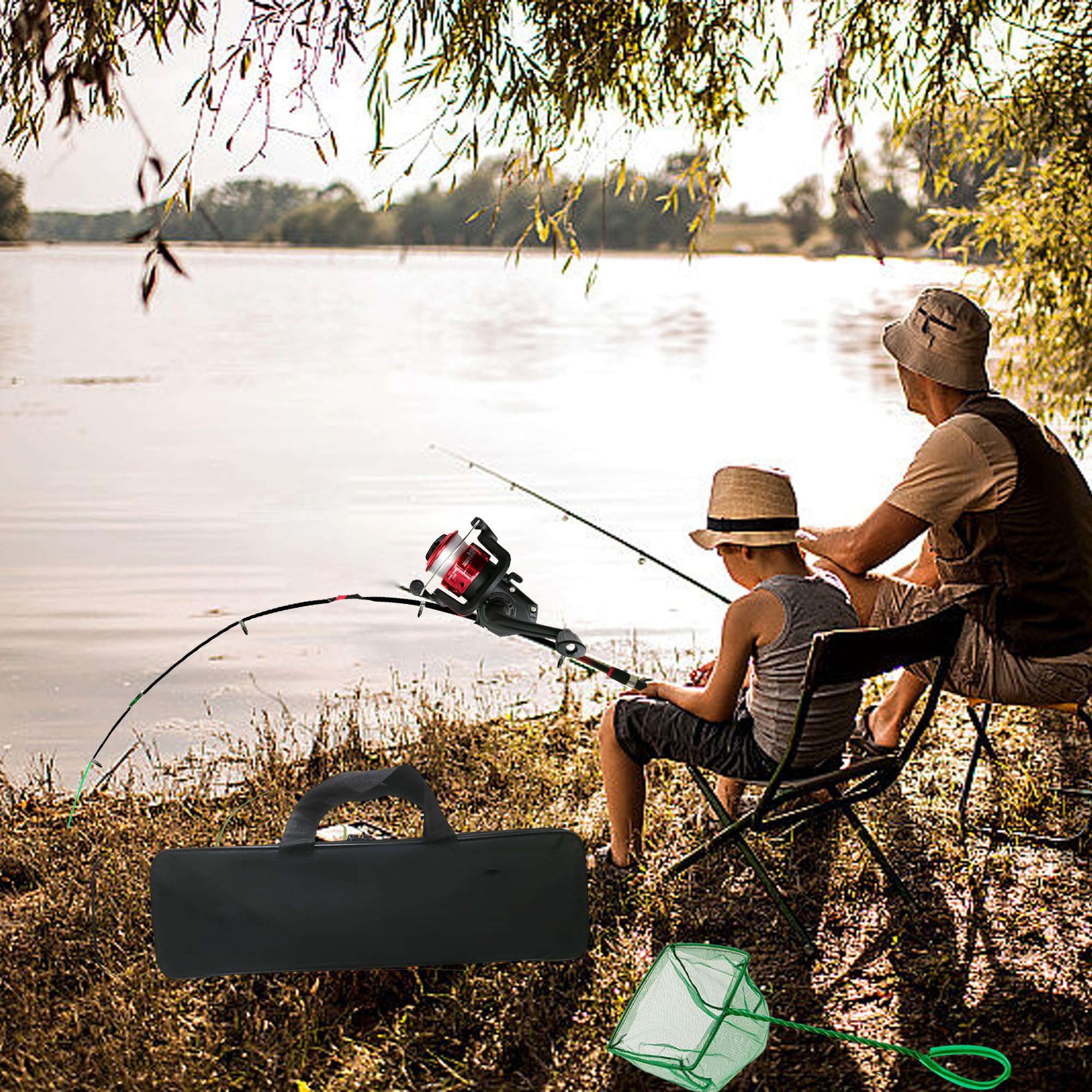 Kids Fishing Rod Starter Set, Teleskopowy Wędkarski Pręt i Spinning Reel Combo Set, 1,8 m Zestaw Słupków Wędkarskich z Linią, Przynęty, Torebka, Diddle-Net, Idealny Prezent Dla Dzieci