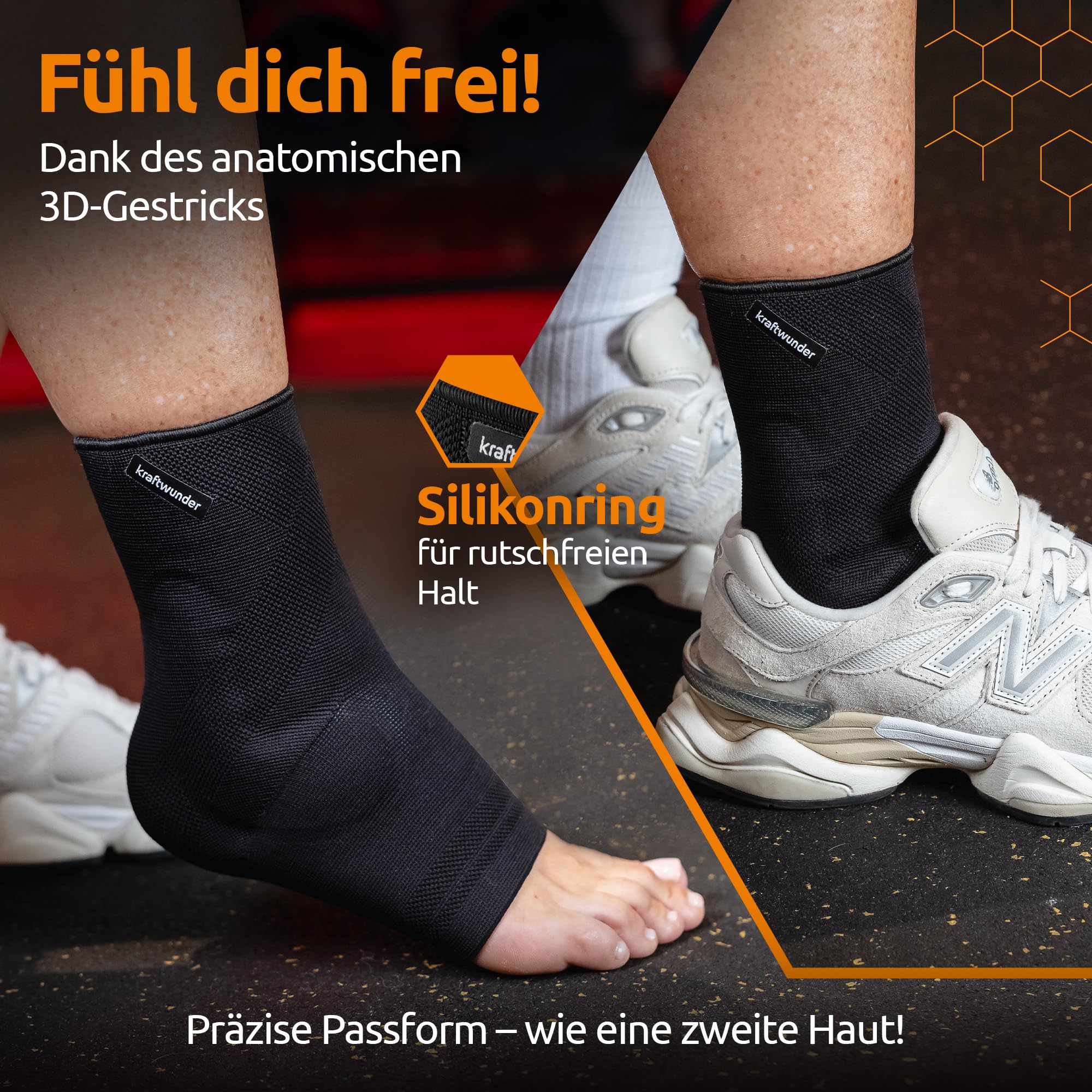 Tobillera fabricada en Alemania – Tobillera con almohadillas de silicona, vendaje de compresión para el tobillo para deporte y uso diario, antideslizante en el zapato (negro, XXL, derecha)