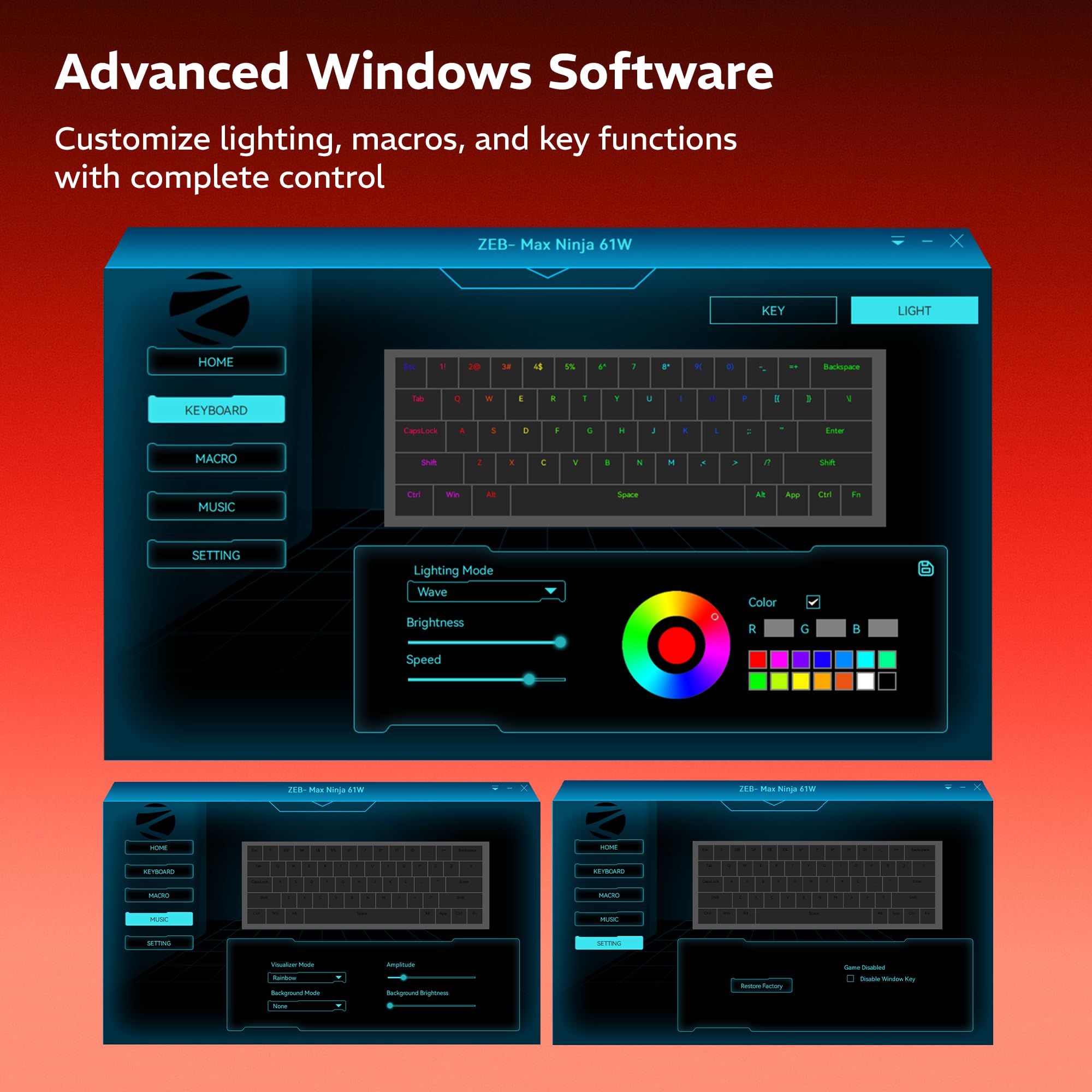 Zebronics Max Ninja 61W Mechanical Keyboard, 60% Compact Layout, Tri-Mode Rechargeable, N-Key Rollover, Linear Red Switches, 1000Hz Polling Rate, 61 Keys, Software Support, Win & Mac Support — Amazon image 8